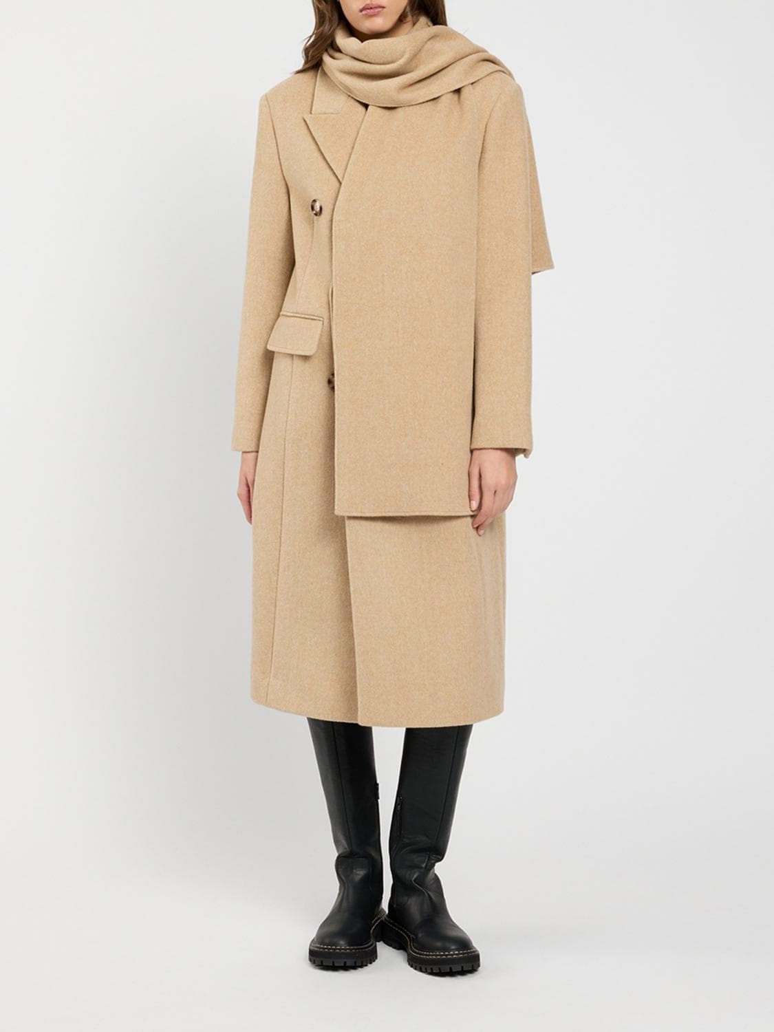 Twinset U & b Relaxed Fit Double-Breasted Long Coat in Wool Blend