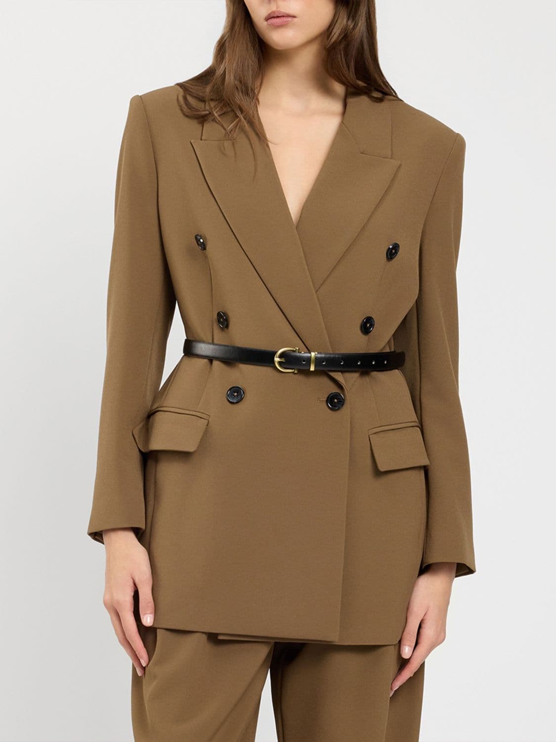 Twinset U & b Short Double-Breasted Crêpe Blazer with Adjustable Waist Belt