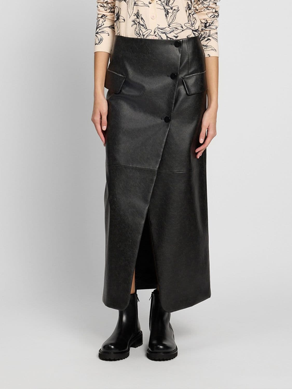 Twinset U & b Houndstooth Print Faux Leather Midi Wrap Skirt