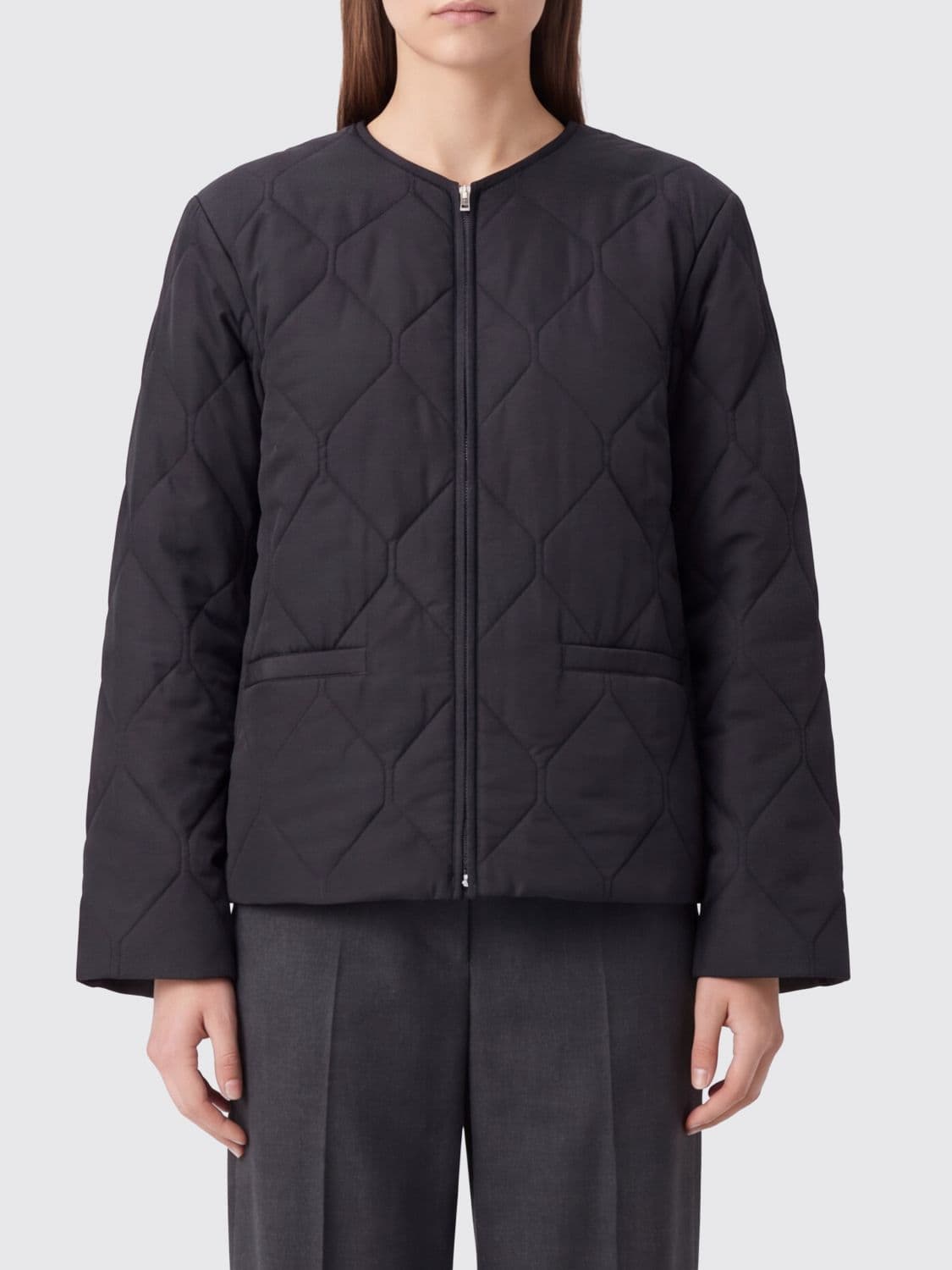Jil Sander Quilted Short Puffer Jacket in Polyester with Crew Neck