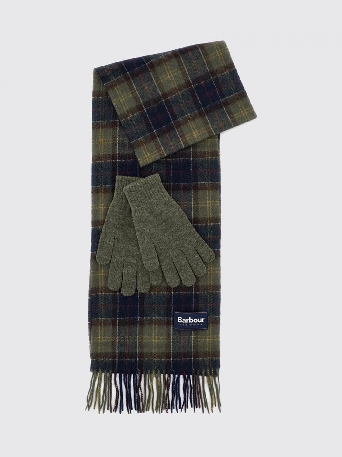 Barbour Set of Two Tartan Wool Scarves with Fringed Hem