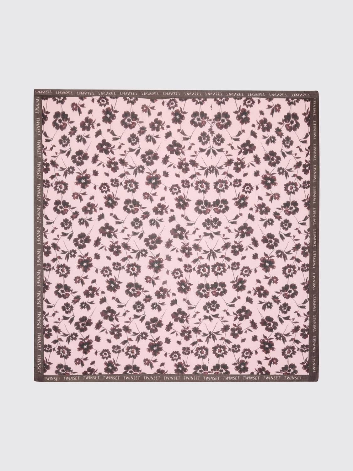 Twinset U & b Floral Print Modal Square Scarf with Lettering Logo