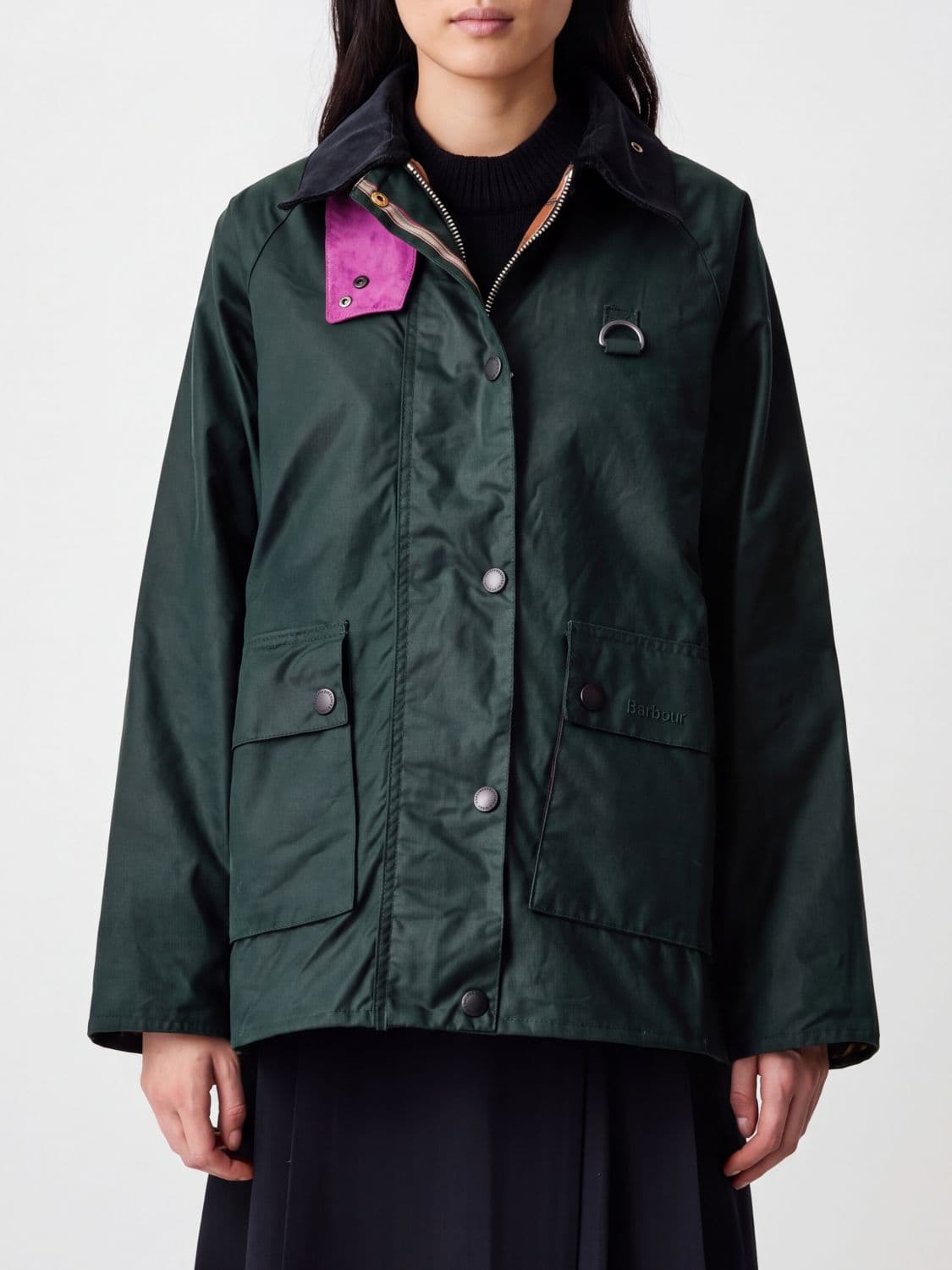 Barbour Spey Waxed Jacket in Cotton with Ribbed Velvet Collar