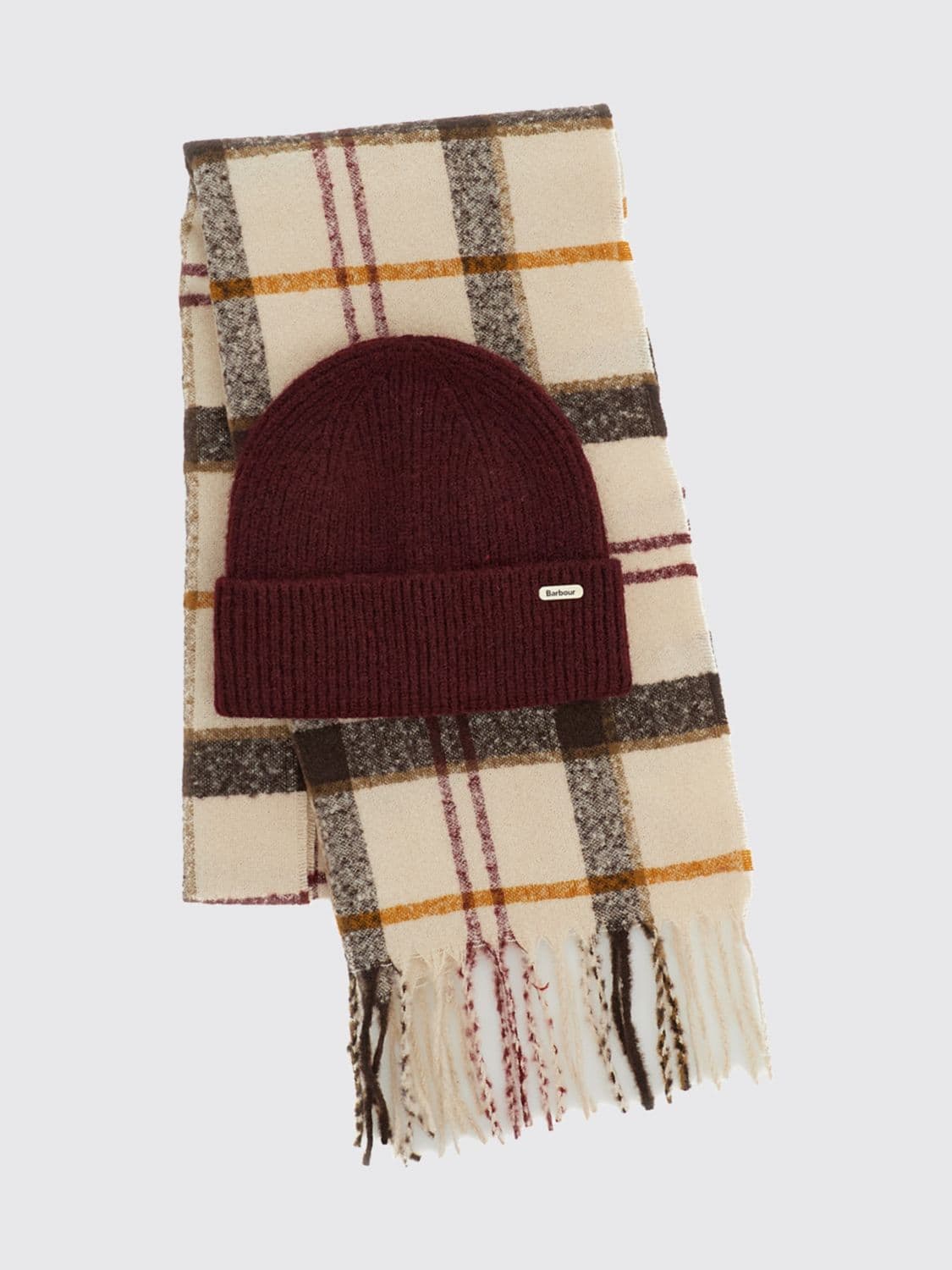 Barbour Check Wool Blend Scarf and Hat Gift Box