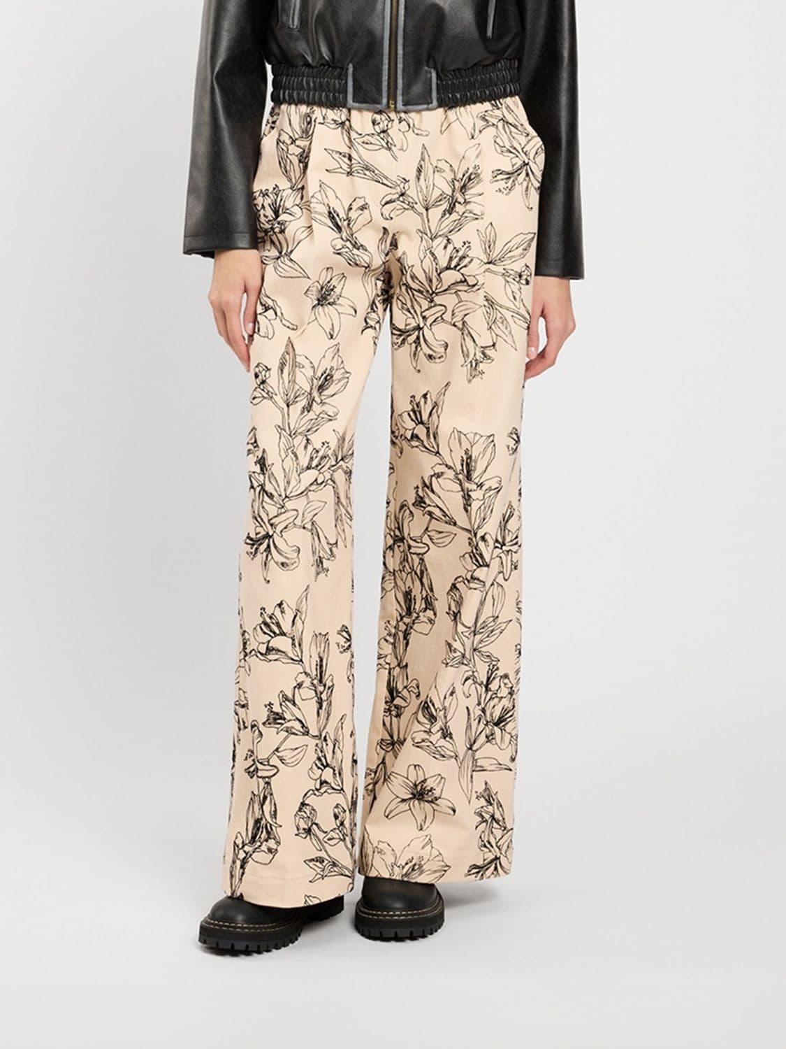 Twinset U & b Floral Print Stretch-Cotton Wide-Leg Trousers