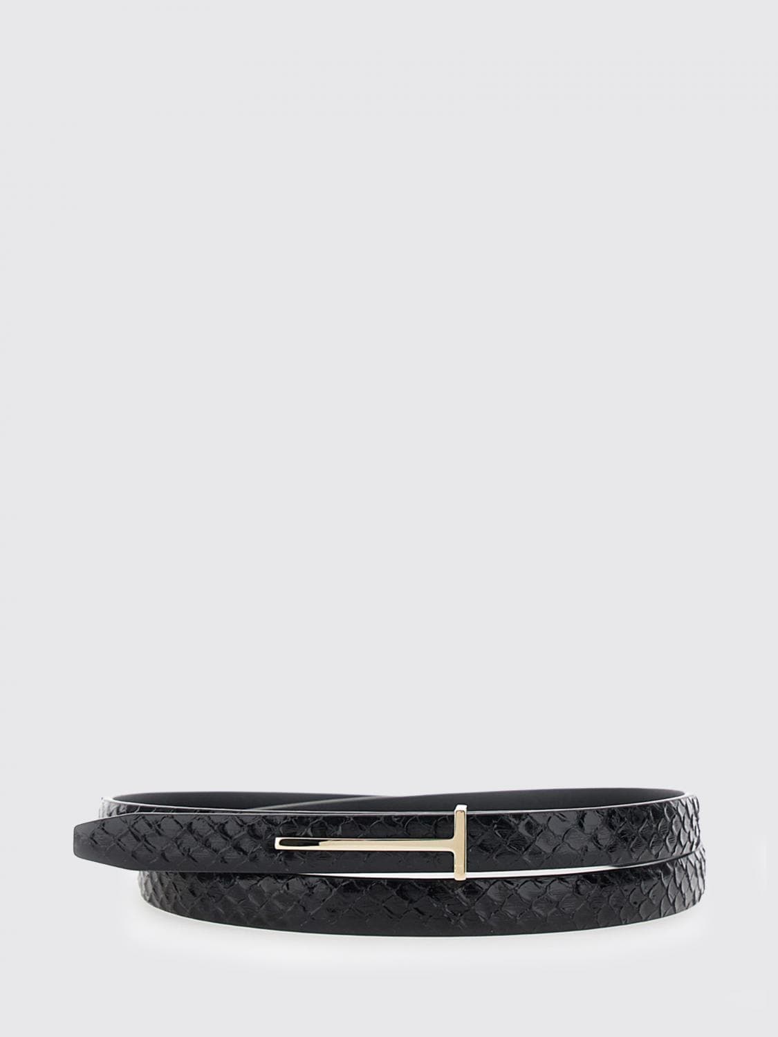 Tom Ford Python-Print Calf Leather Belt with Monogram Buckle