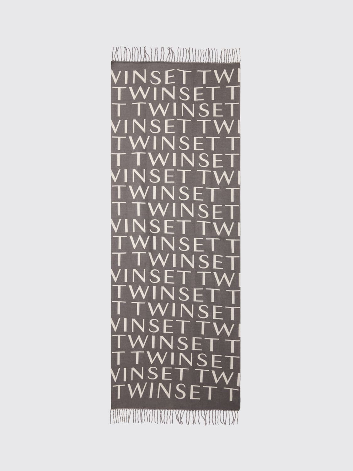 Twinset U & b Rectangular Viscose Scarf with Lettering Logo and Fringes