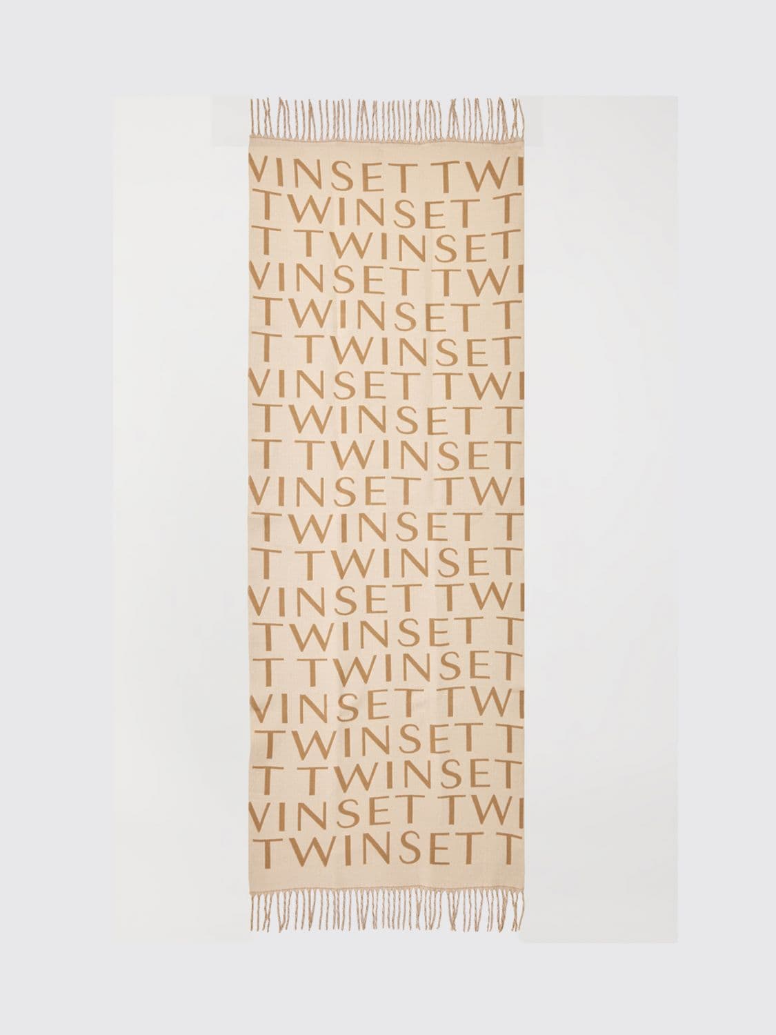 Twinset U & b Rectangular Viscose Scarf with Lettering Logo and Fringes
