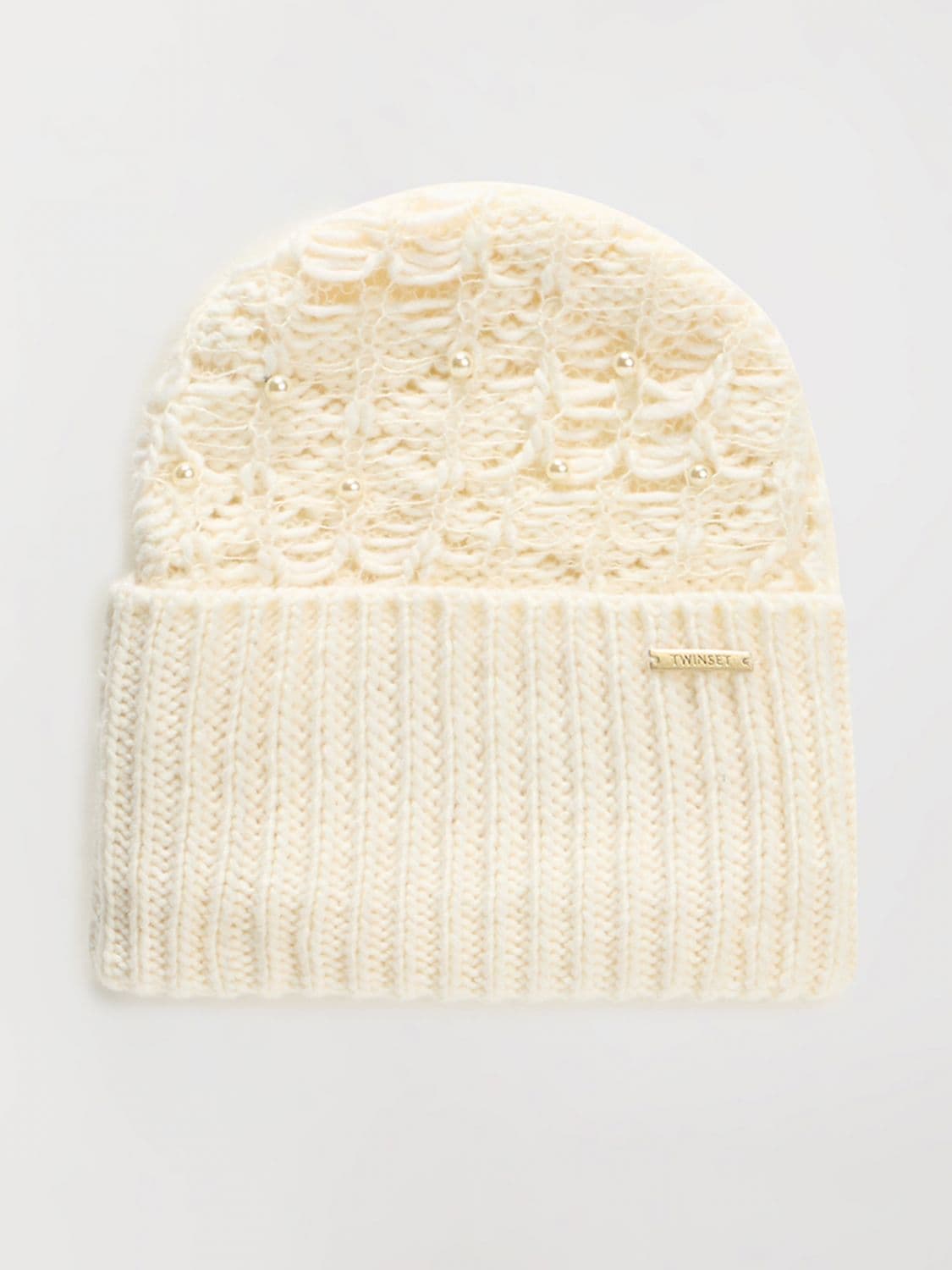 Twinset U & b Wool Blend Beanie Hat with Pearl Application