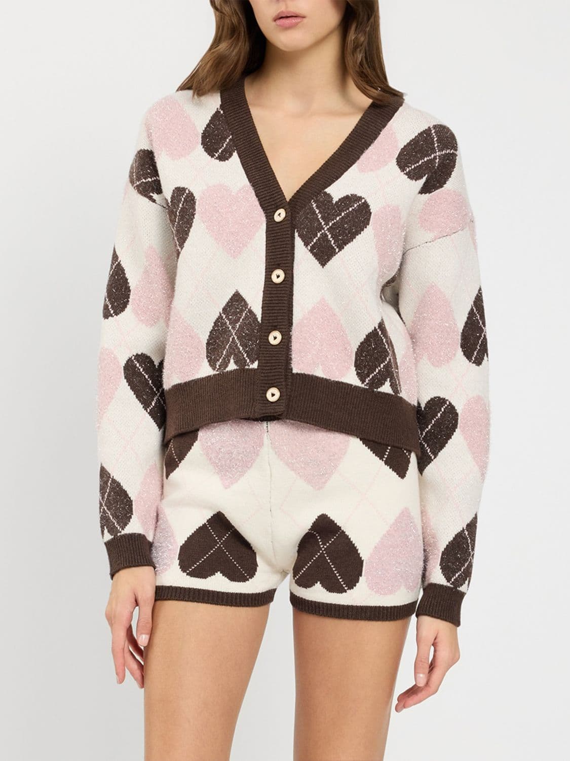 Twinset U & b Heart Print Wool and Silk Blend Cardigan
