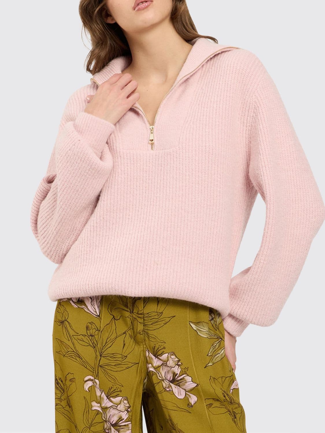 Twinset U & b Wool Blend Jumper with Sailor Collar and Half-Zip Closure