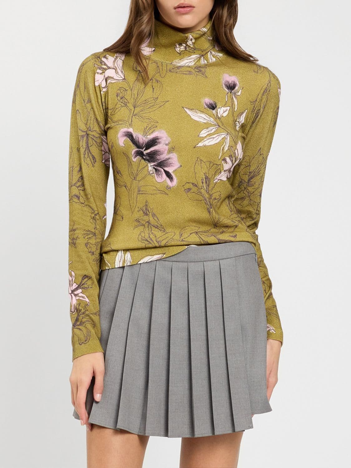 Twinset U & b Romantic-Style Floral Print Viscose Turtleneck Jumper