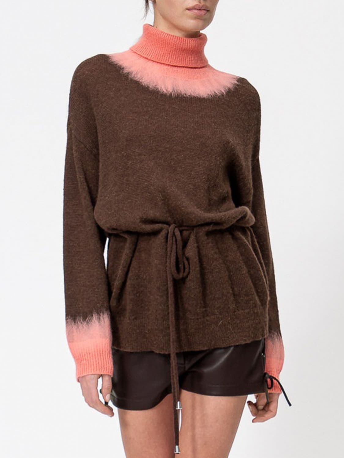 Actitude Twinset Abstract Print Wool Blend Turtleneck with Waist Belt