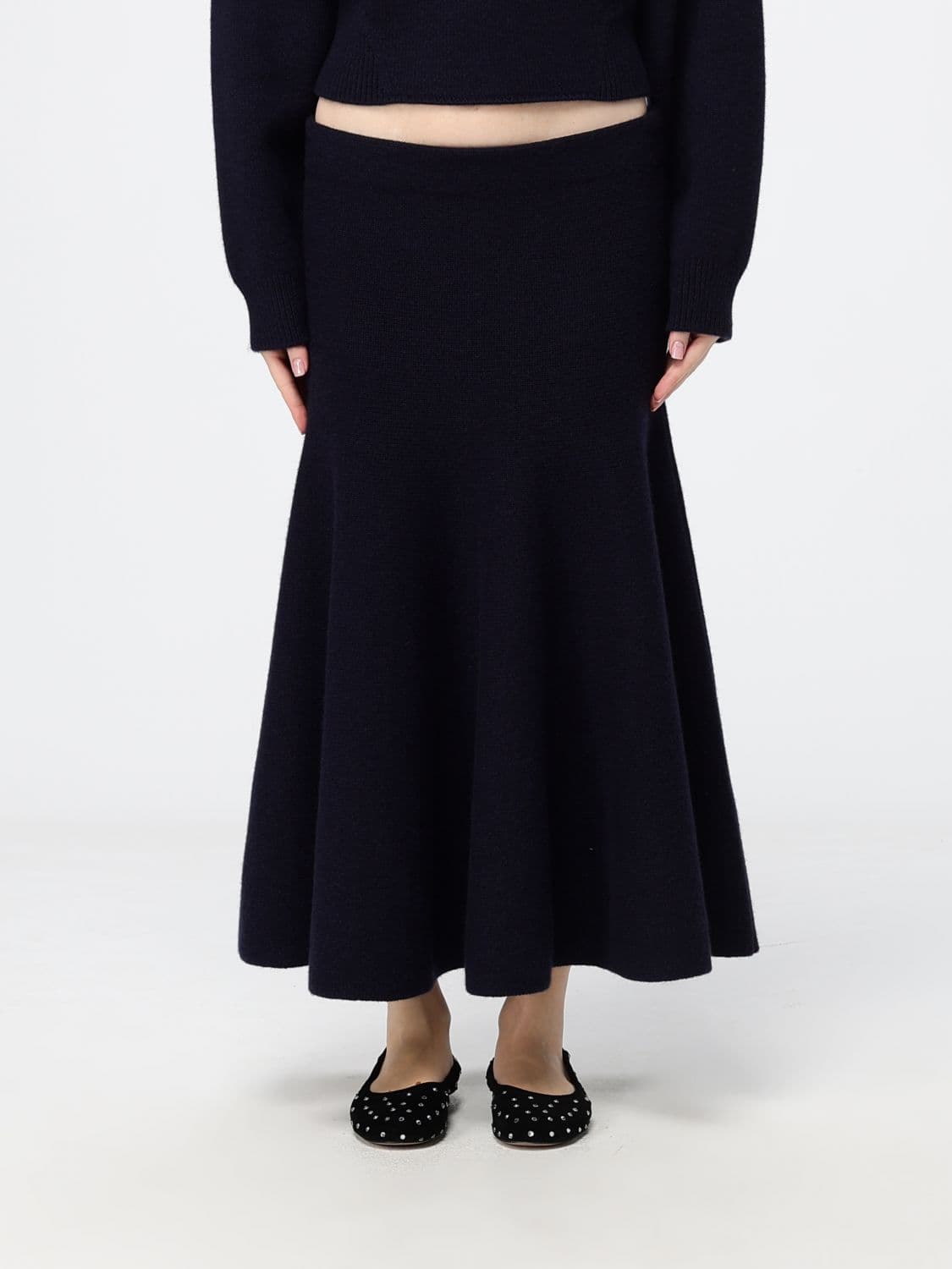 Alaïa Flared Midi Knit Skirt in Cashmere with Elastic Waist