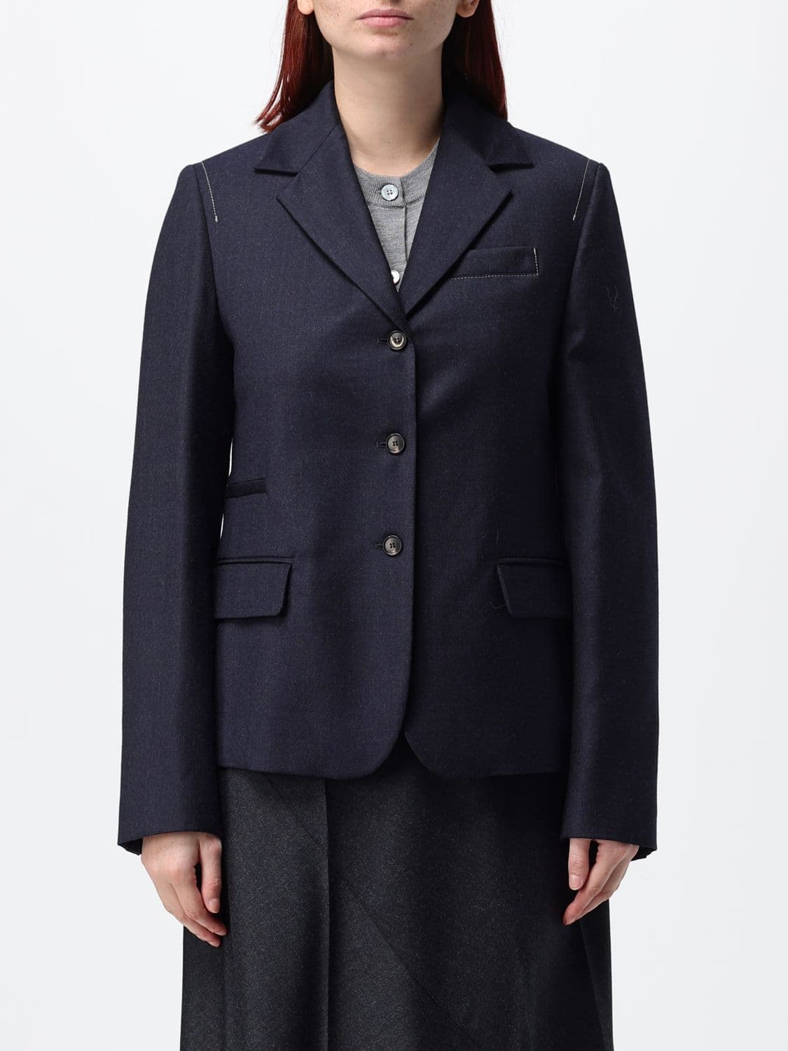 Tela Slim Fit Single-Breasted Wool Blend Blazer with Peak Lapels