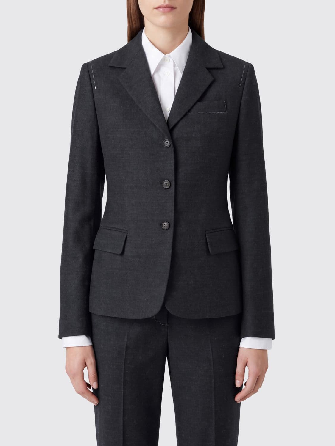 Tela Slim Fit Single-Breasted Wool Blend Blazer with Peak Lapels