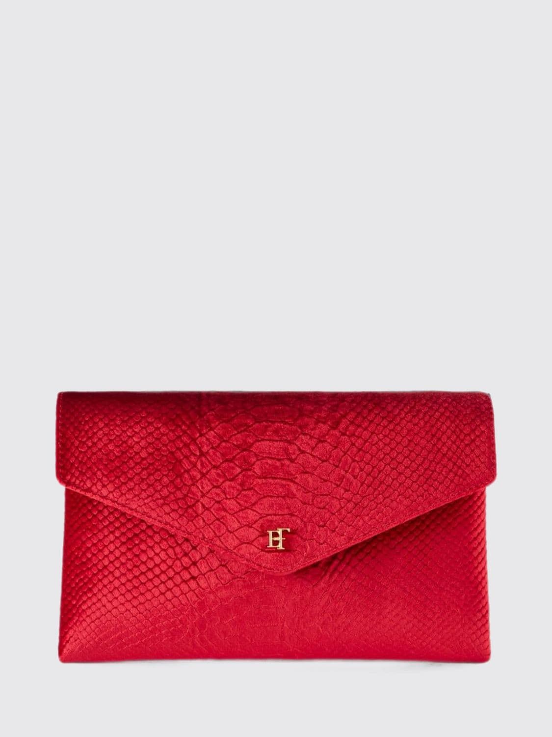 Elisabetta Franchi Velvet Envelope Clutch with Crocodile Print and Monogram