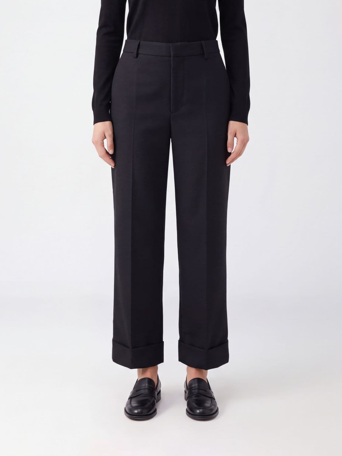 Tela Straight-Leg Cuffed Wool Blend Trousers with Mid-Rise Waist