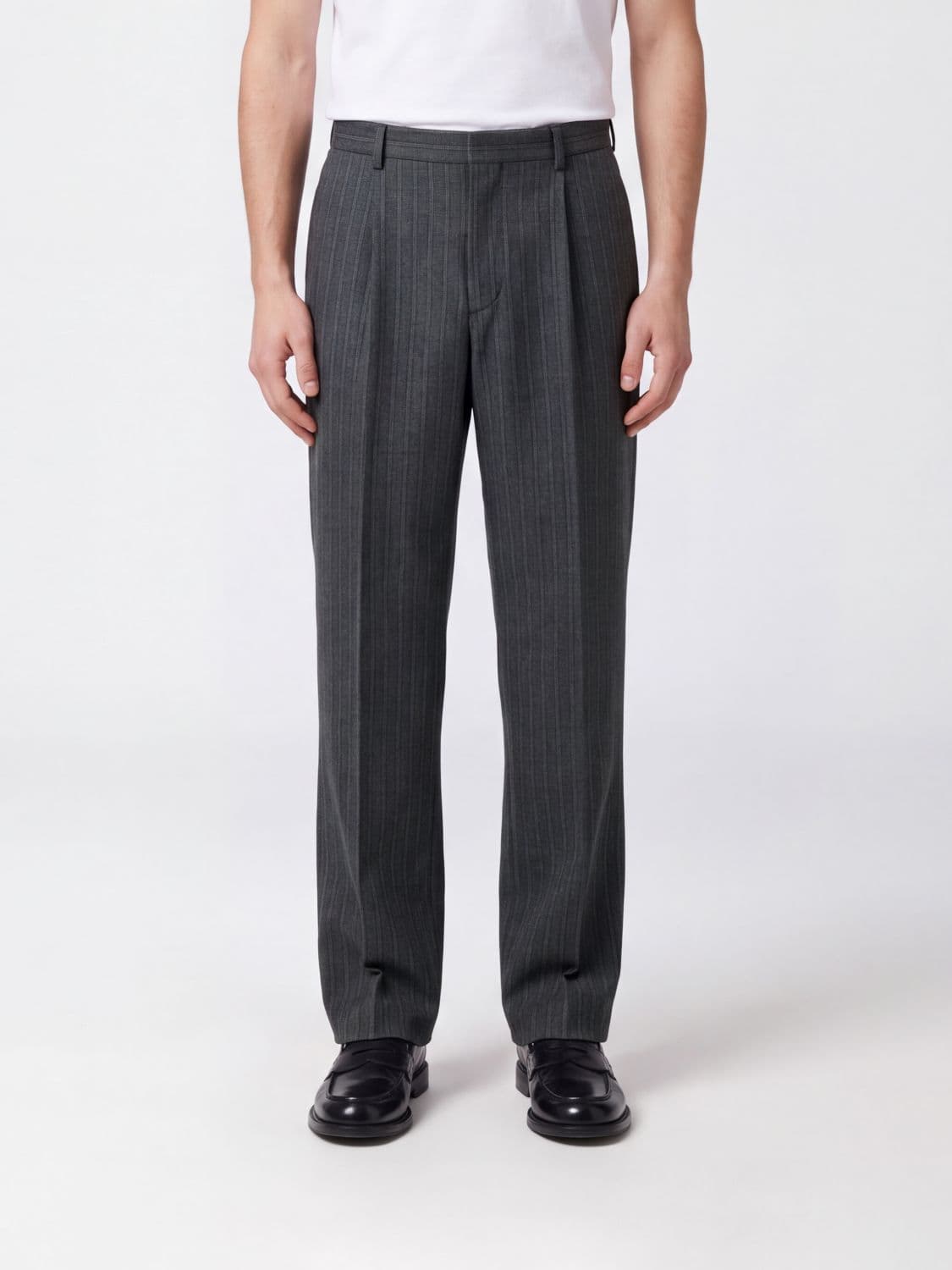 Sunflower Pinstriped Wool and Cotton Straight-Leg Tailored Trousers