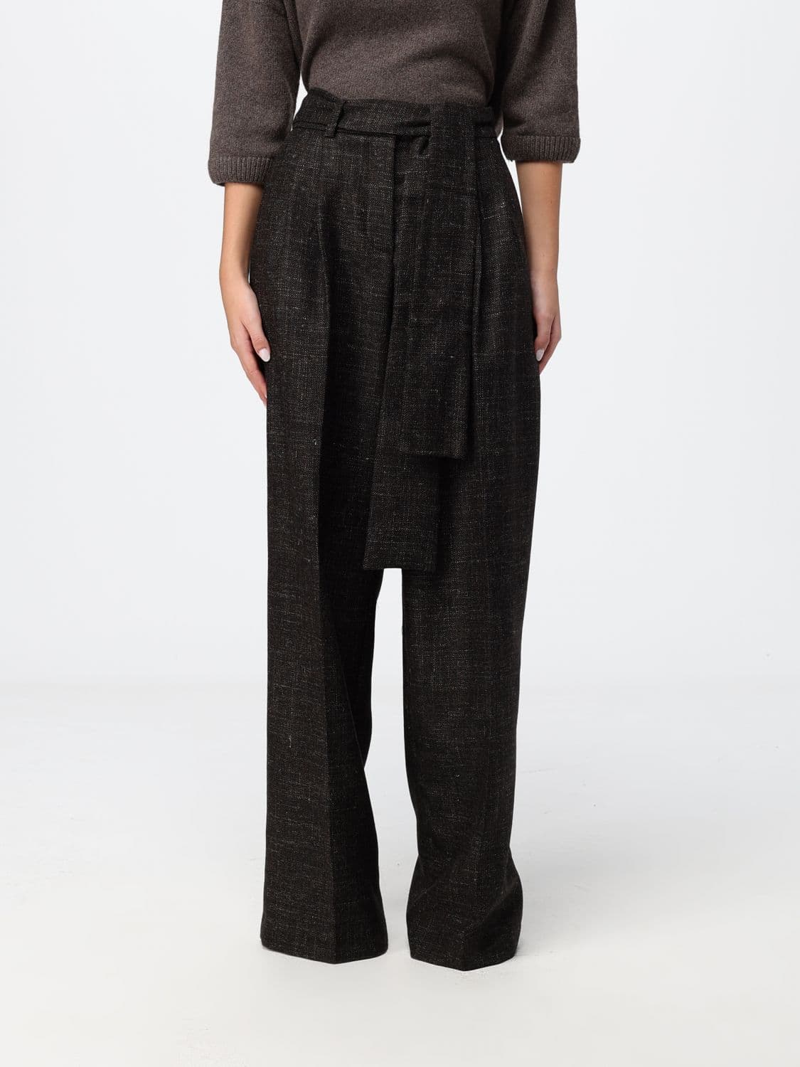 Liviana Conti Benedict Wide-Leg Wool Blend Trousers with Belt