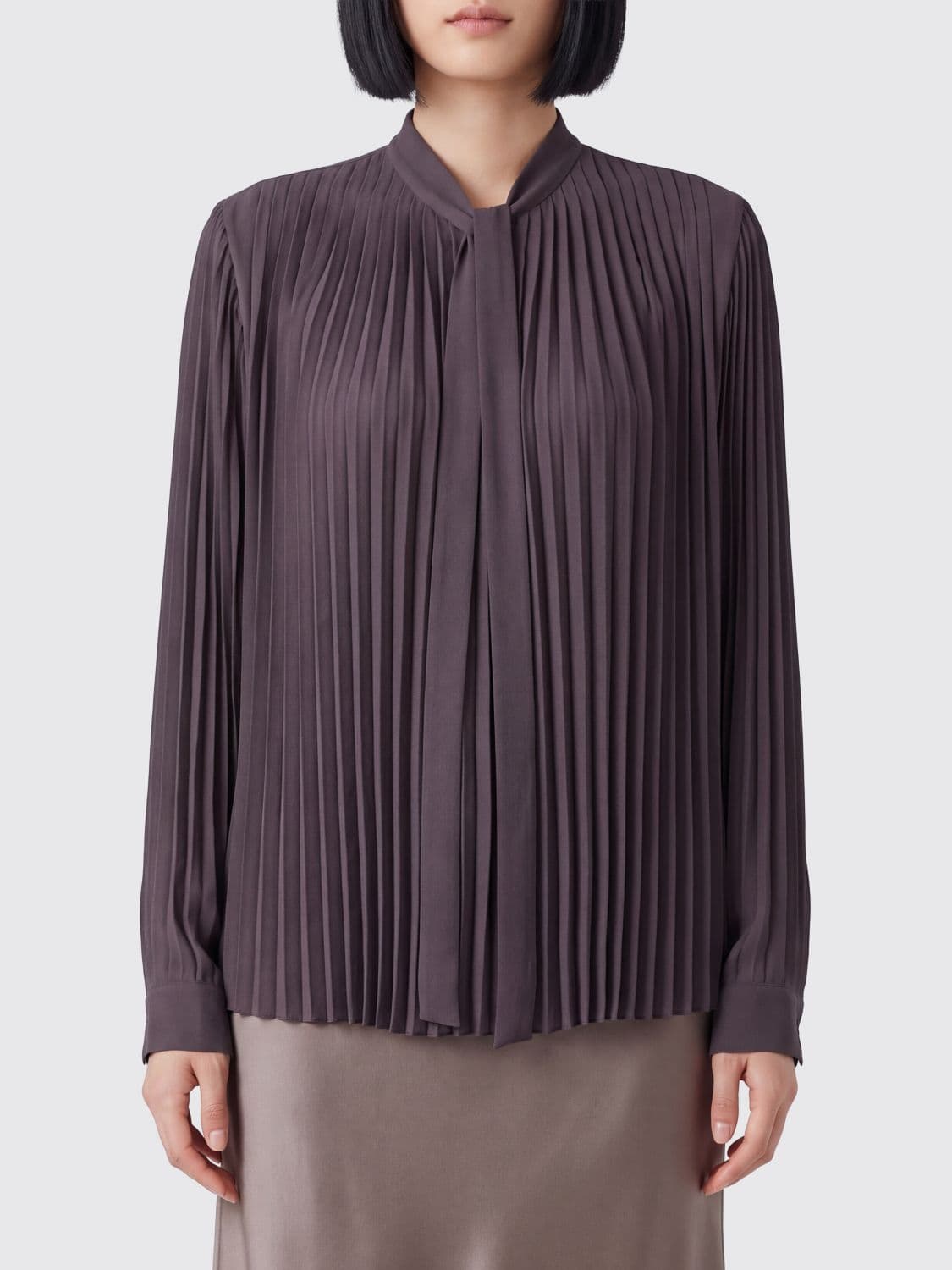 Tom Ford Viscose Satin Shirt with Pussy-Bow Collar and Pleated Design