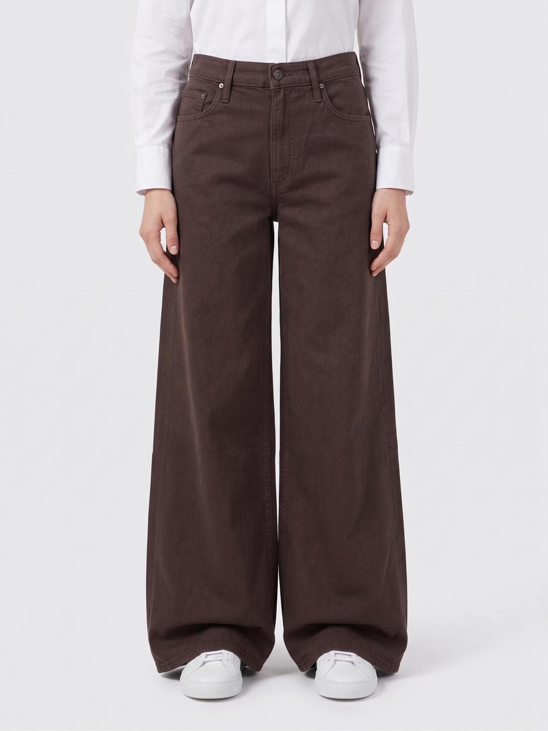 Mother Sidestepper Twist Sneak High-Waisted Flare Jeans in Denim