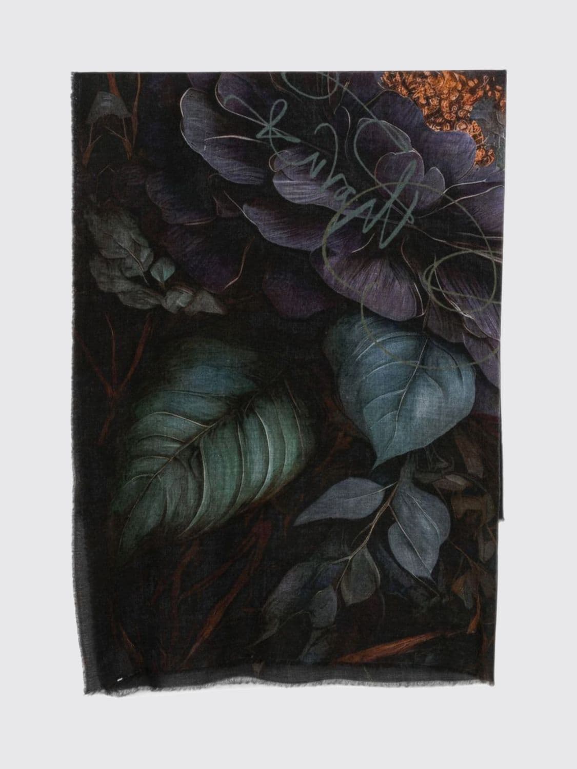 Faliero Sarti Floral 100% Cashmere Scarf with Fringed Edges
