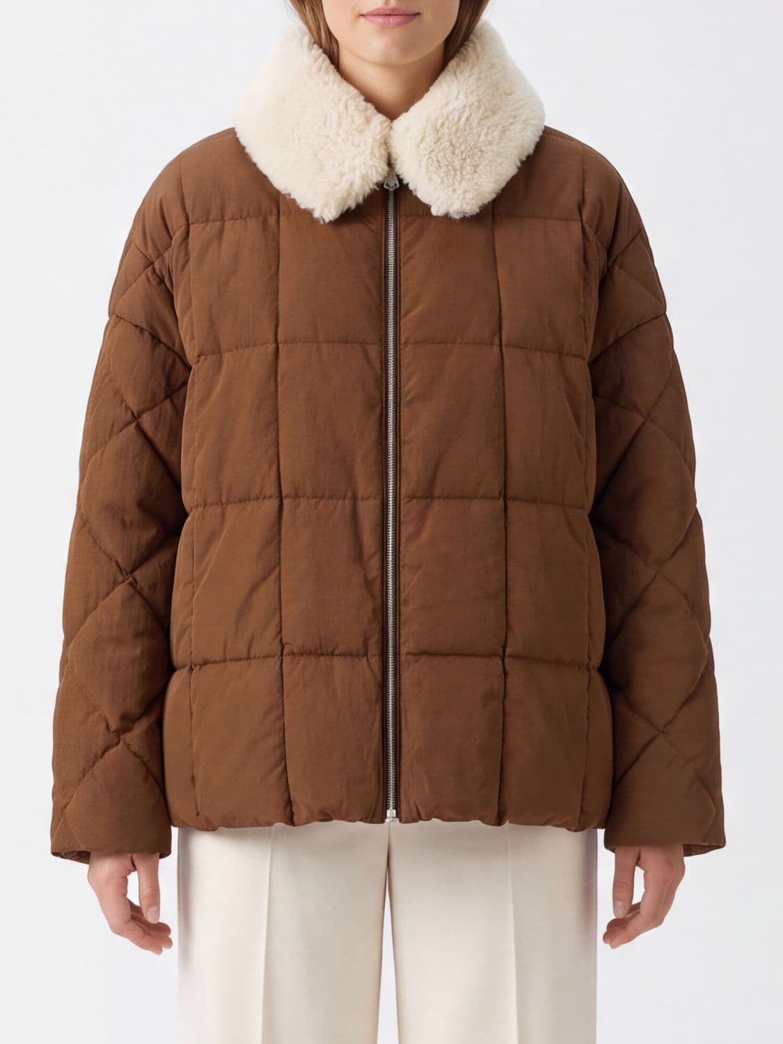 Ienki Ienki Shearling Arco Quilted Puffer Jacket with Fur Collar