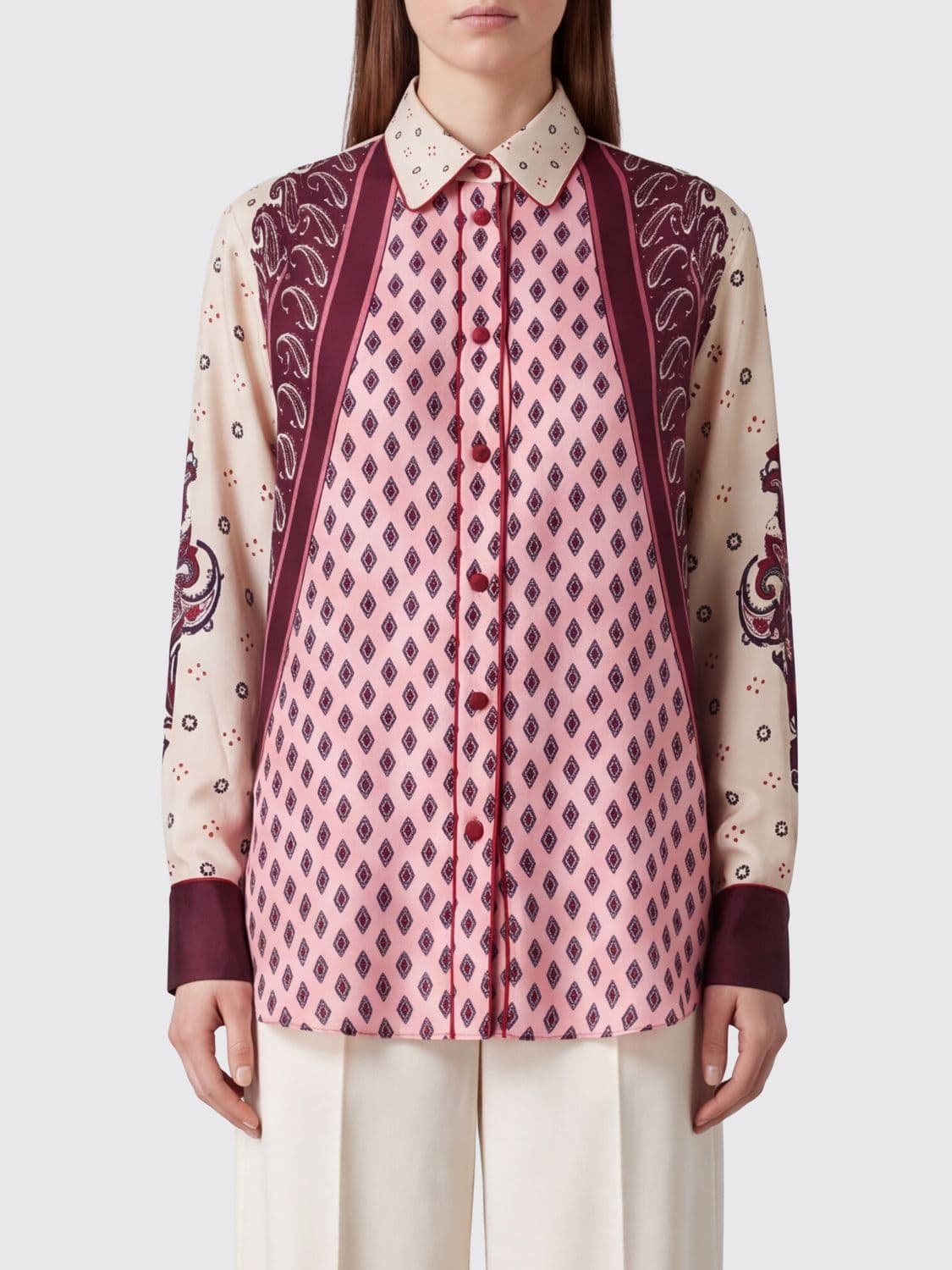F.r.s For Restless Sleepers F. R.S FOR RESTLESS SLEEPERS Ethnic Print Silk Blend Shirt with Ruffles