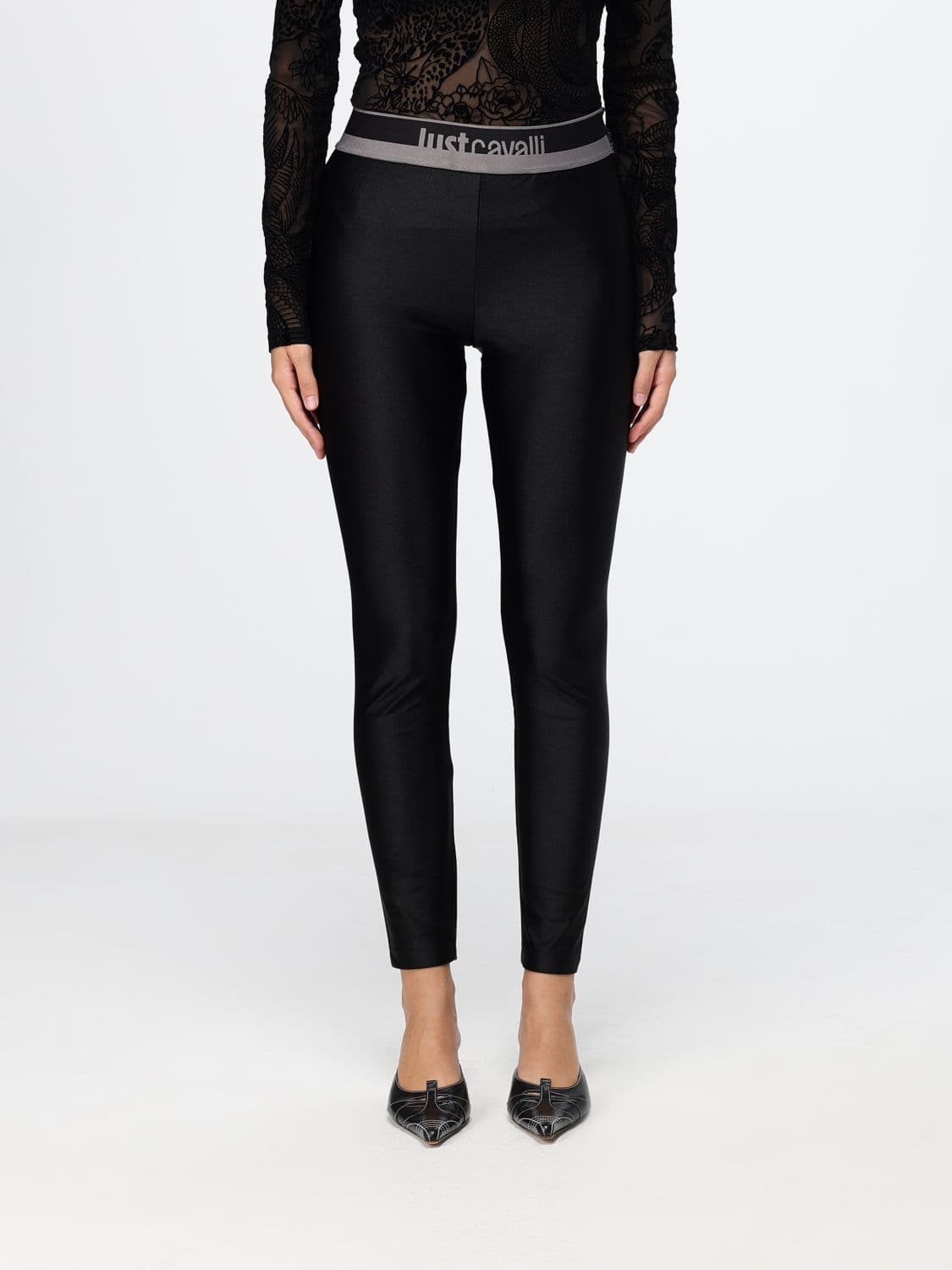Just Cavalli Technical Jersey Leggings with Logo Elastic Waistband
