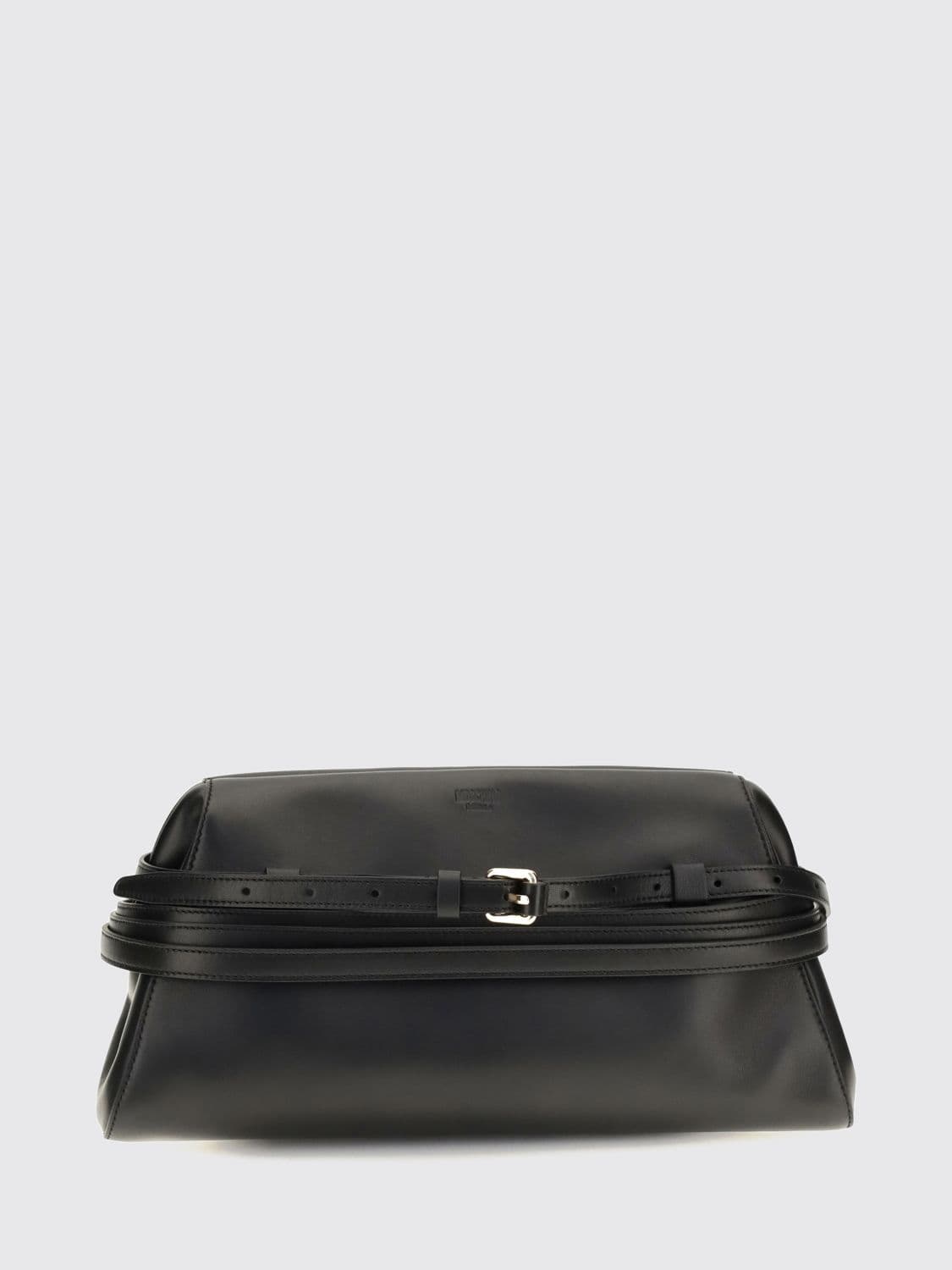 Moschino Couture Flared Smooth Sheepskin Clutch with Adjustable Straps