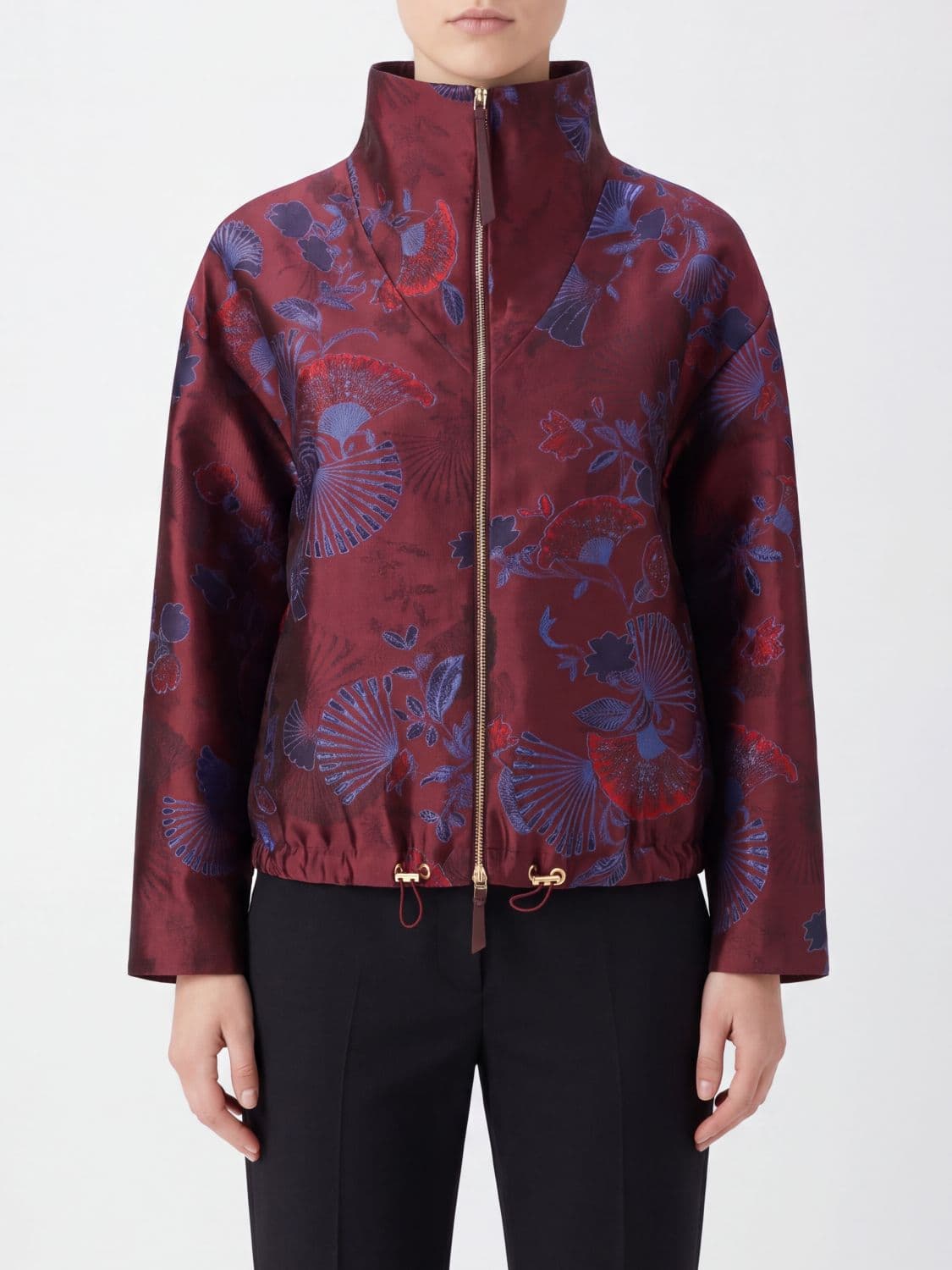 Giorgio Armani Floral Liberty Print Silk Short Jacket with Funnel Neck