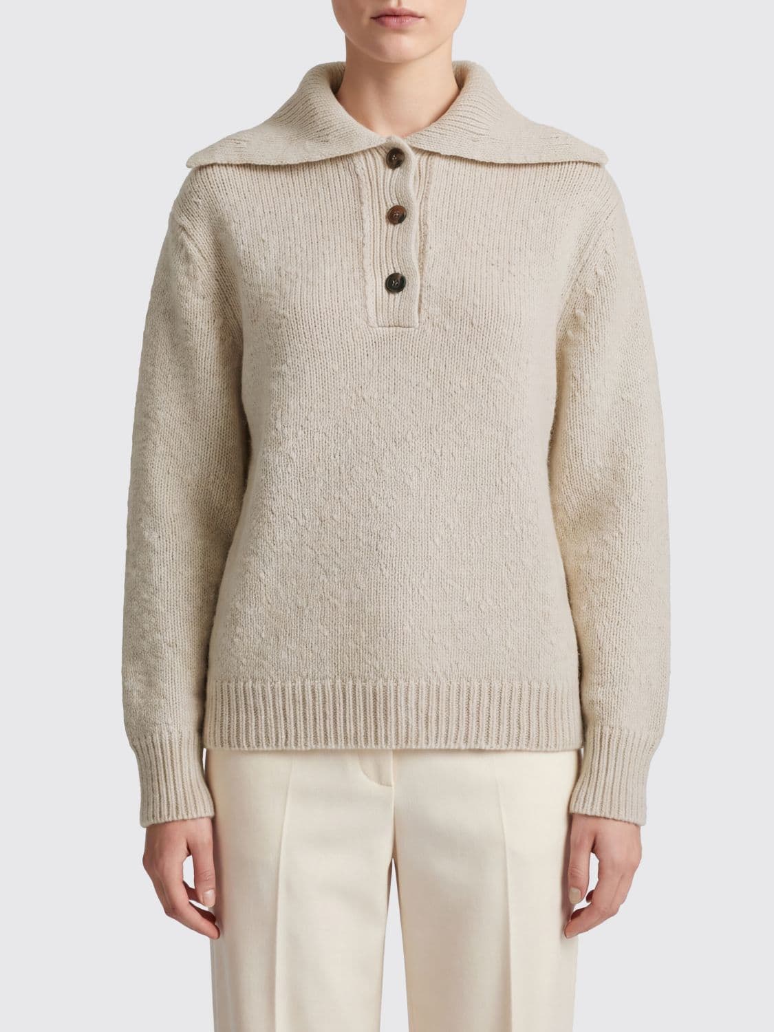 Malo Sailor Collar Cashmere Blend Knit Polo with Dropped Shoulders