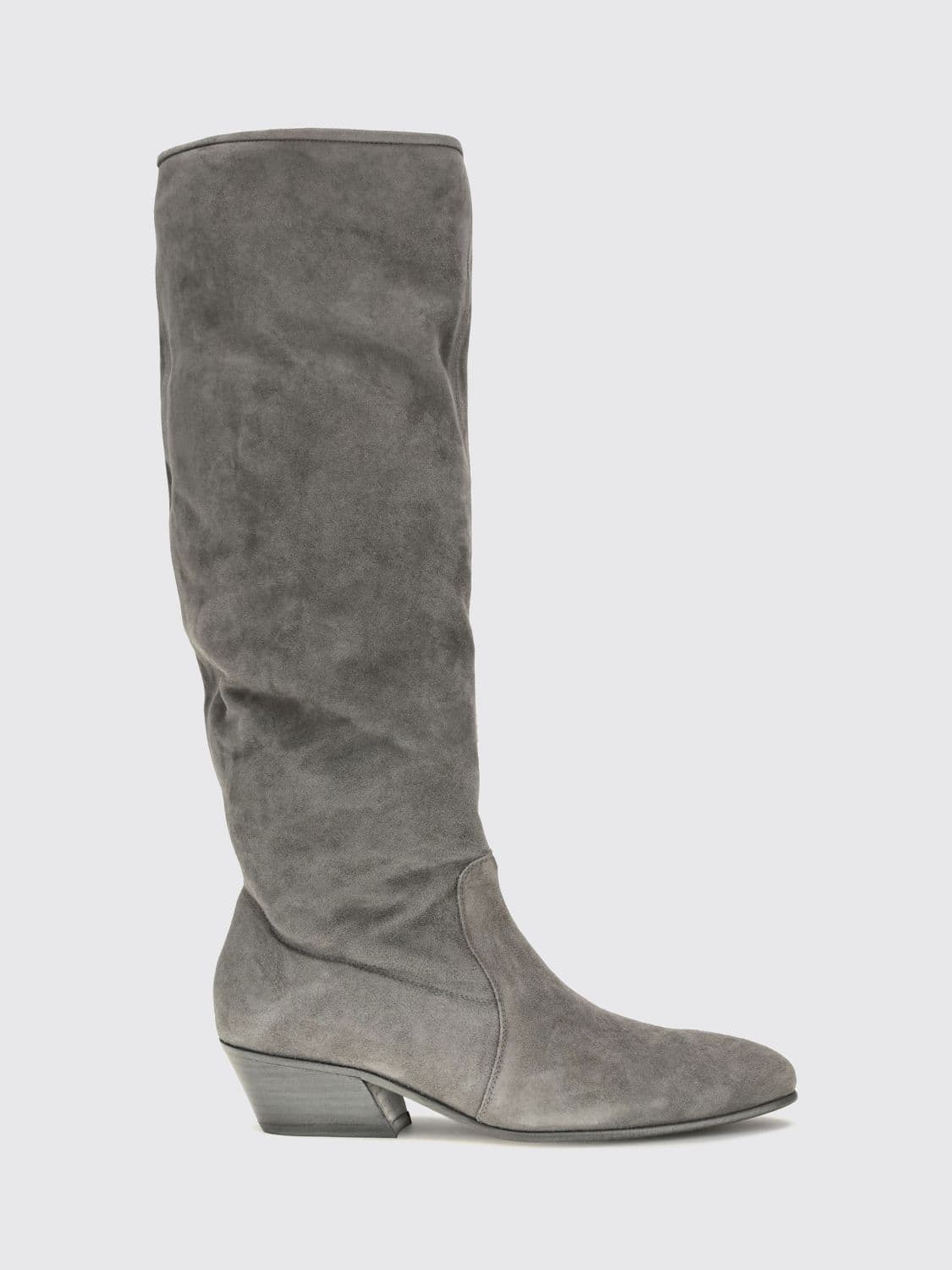 Pedro Garcia Suede Knee-High Boots with Tapered Toe and Low Heel