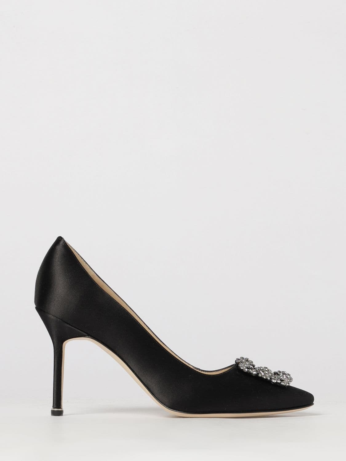 Manolo Blahnik Hangisi Satin Pumps with Jewelled Buckle and High Heel