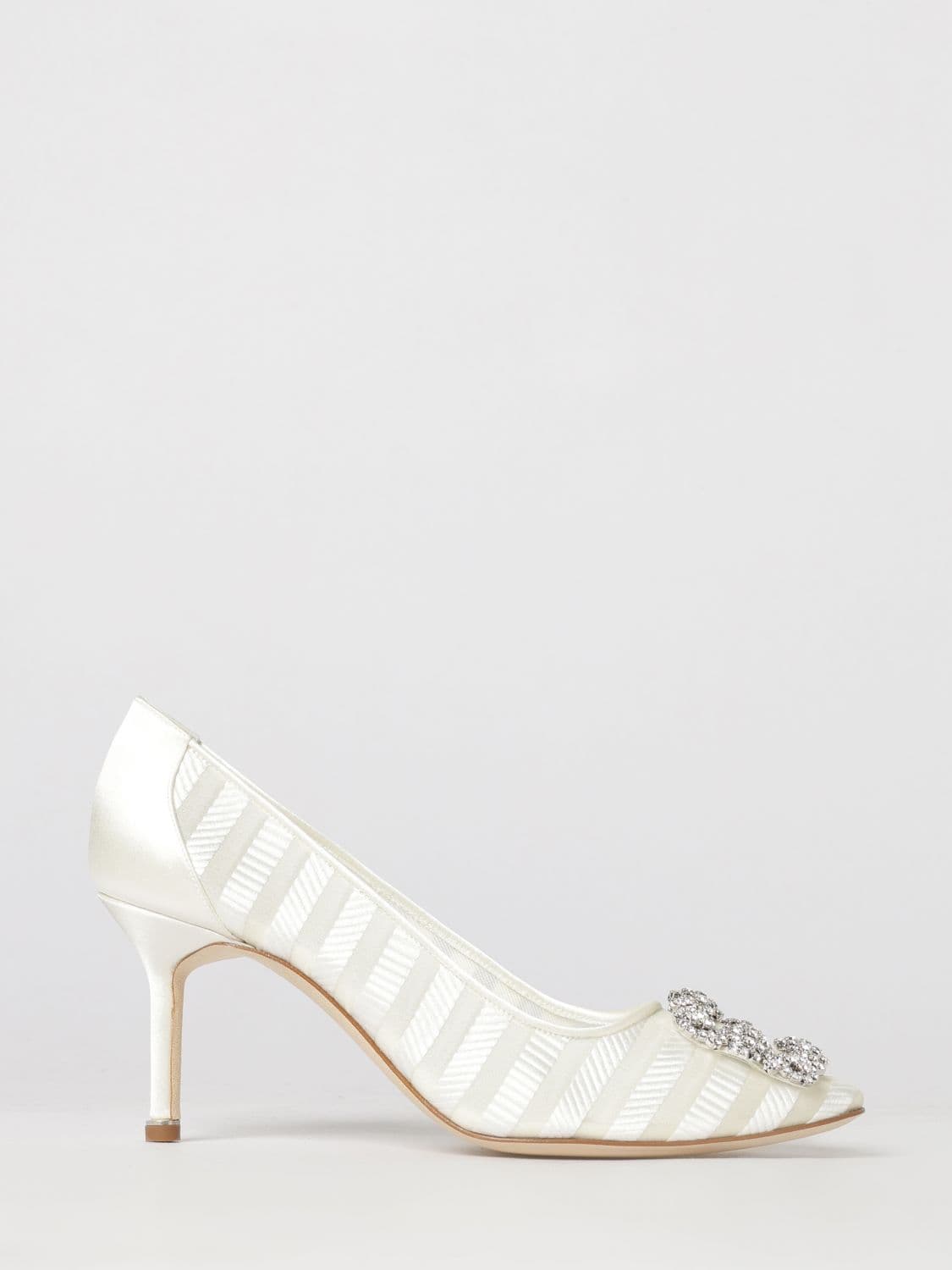 Manolo Blahnik Hangisi Bridal Silk Satin Pumps with Jewelled Buckle