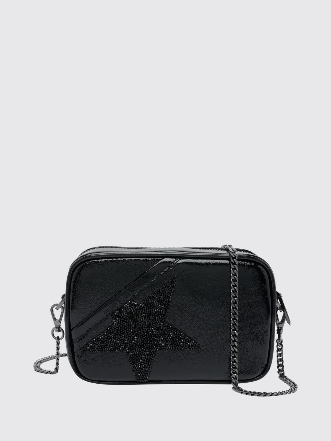 Golden Goose Mini Star Leather Camera Bag with Glitter Logo and Chain Strap