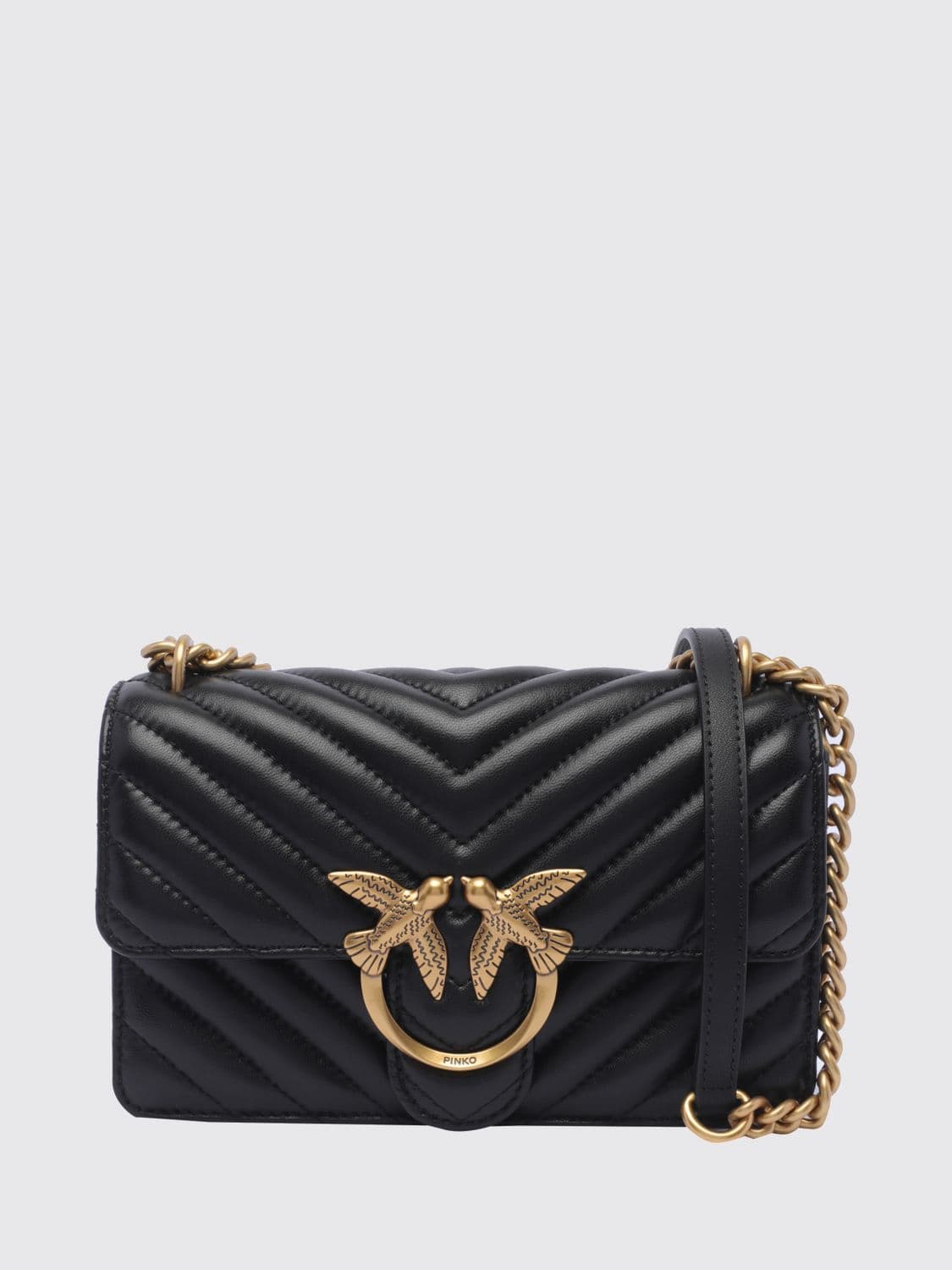 Pinko Mini Love Bag One in Quilted Chevron Nappa Leather with Love Birds Logo