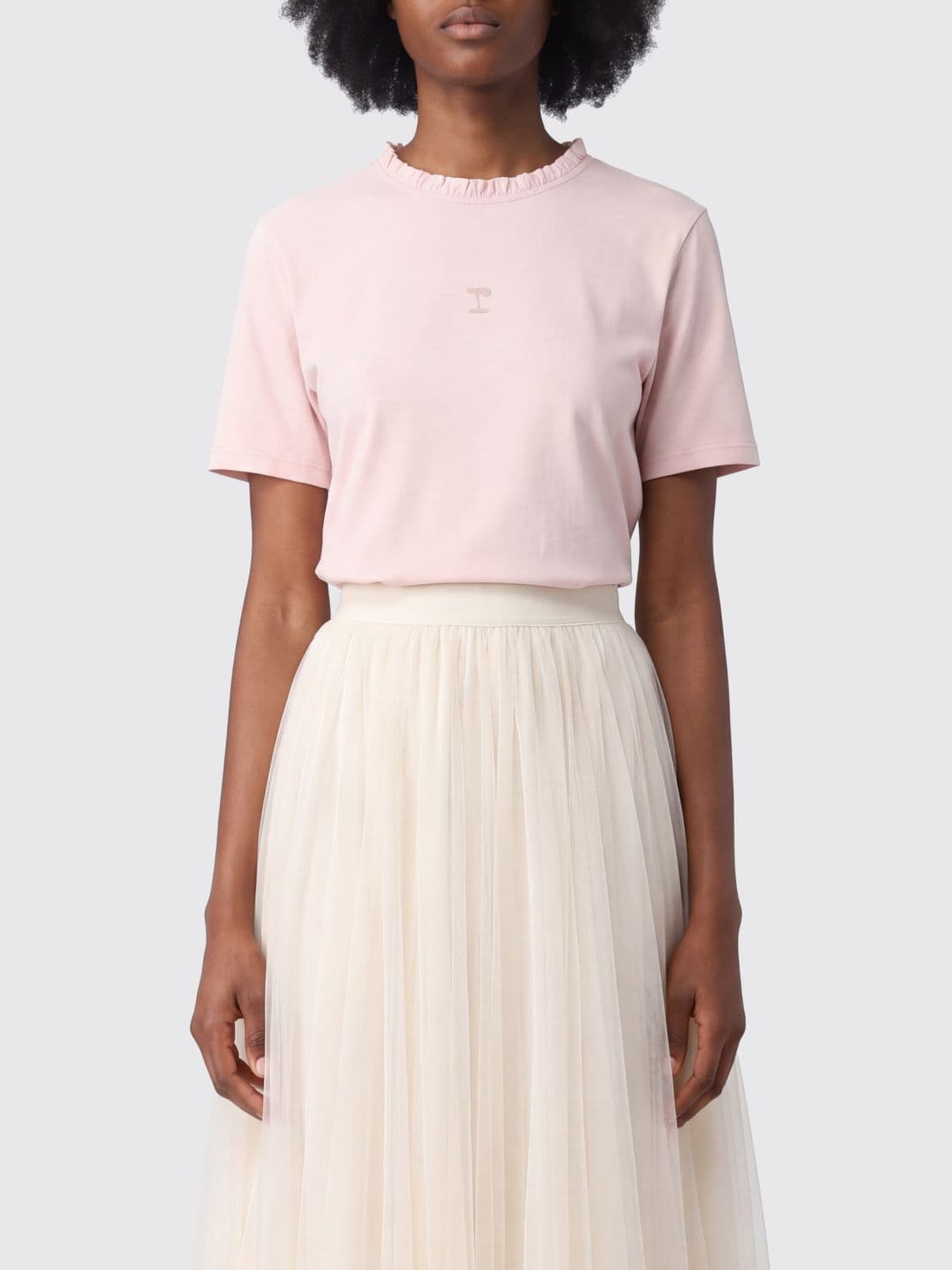 Repetto Short-Sleeved Stretch Cotton T-shirt with Ruffled Collar
