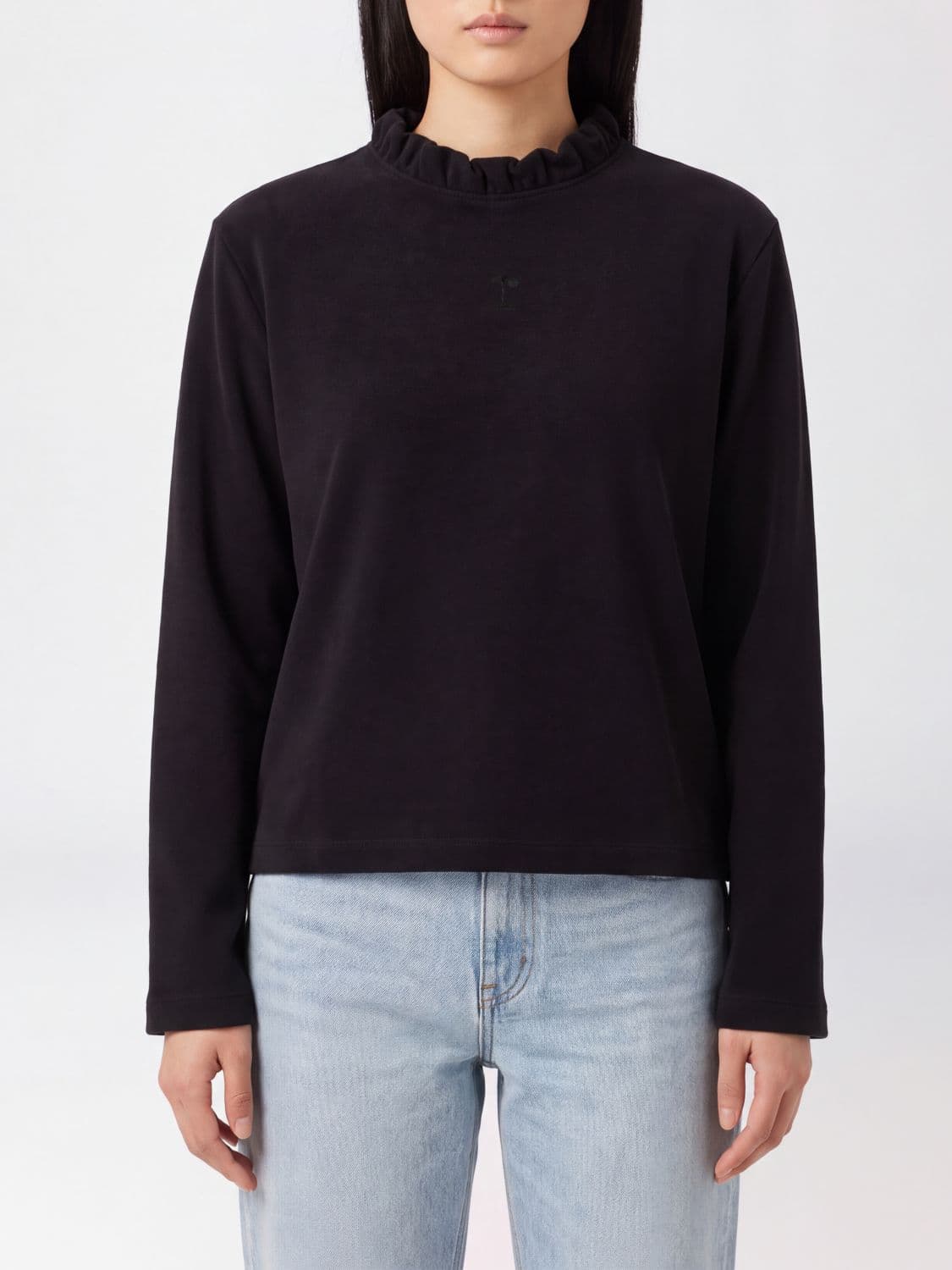 Repetto Long-Sleeved Cotton T-shirt with a Ruffled Collar
