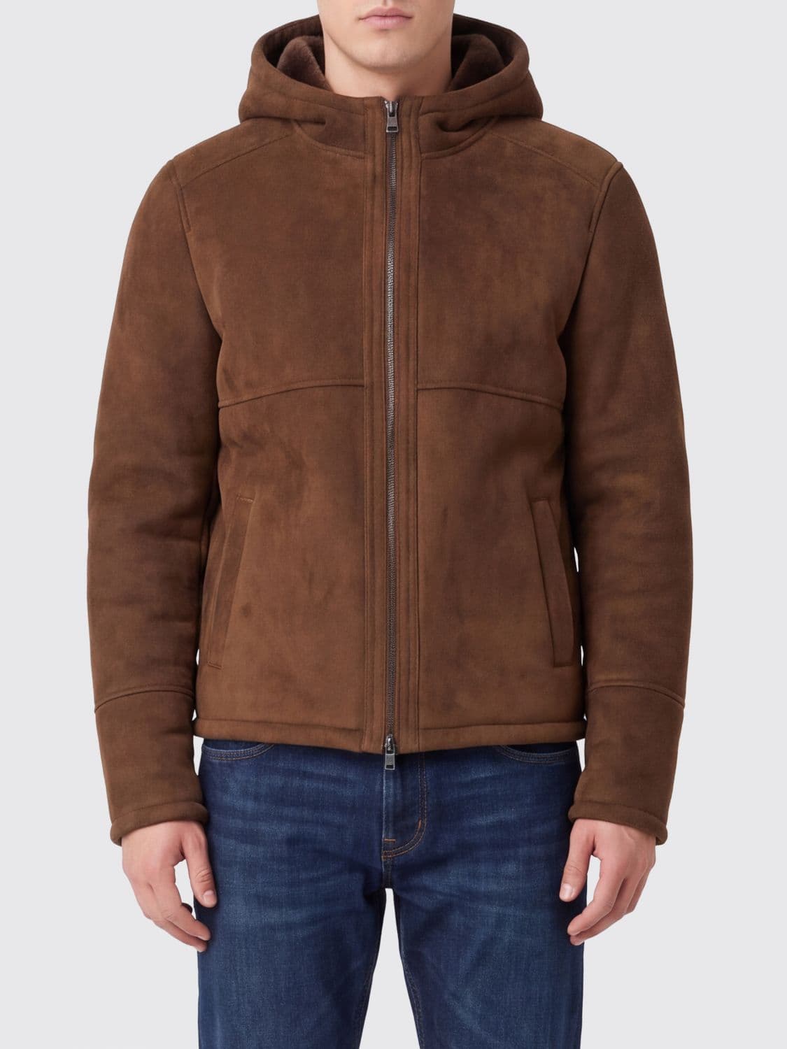 Sword 6.6.44 Faux Suede Leather Hooded Jacket