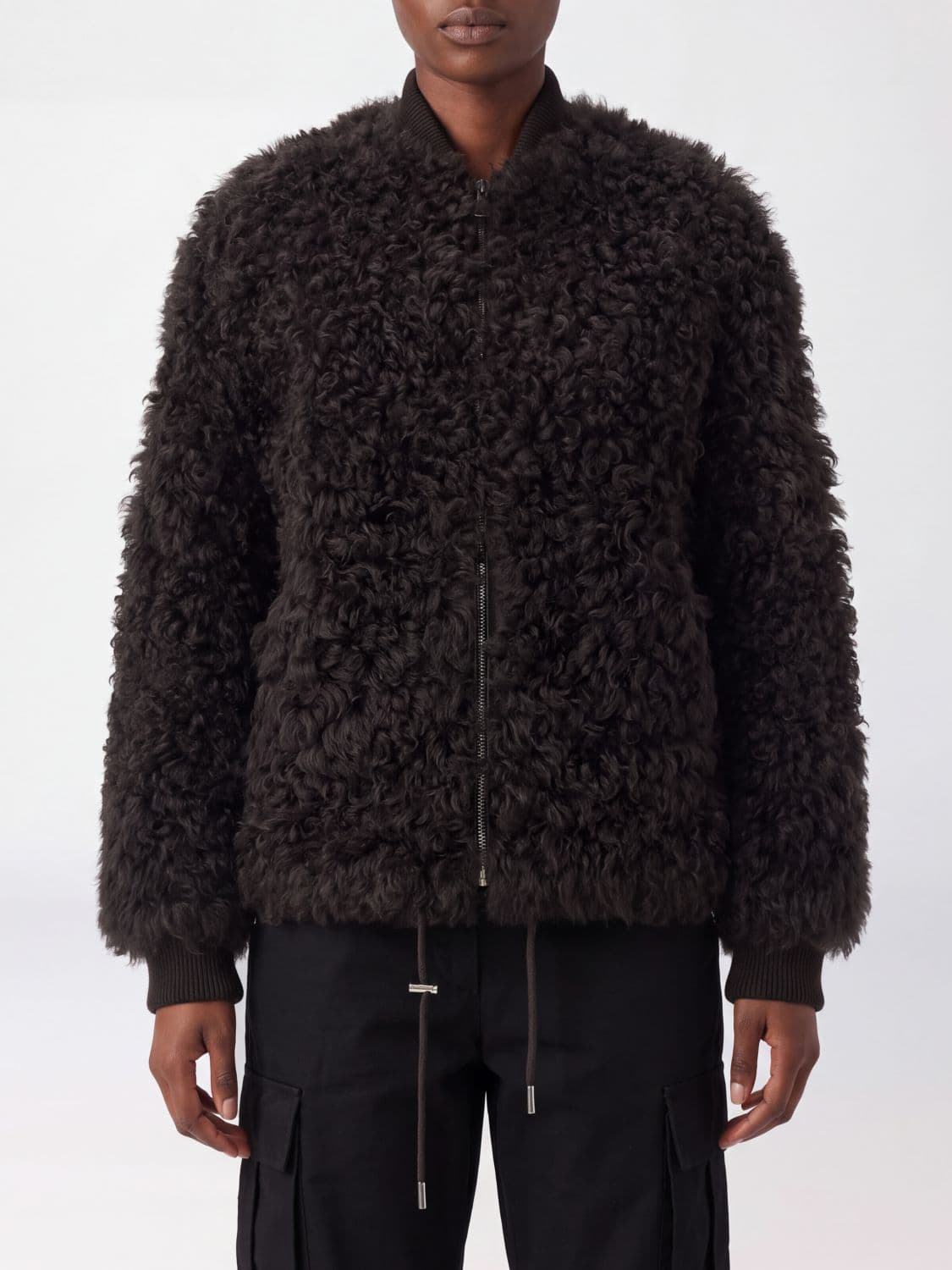 Sword 6.6.44 Short Sheepskin Bomber Jacket with High Collar and Zip Closure