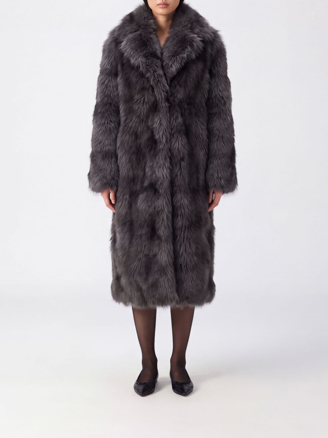 Sword 6.6.44 Long Single-Breasted Faux Fur Coat with a Relaxed Fit