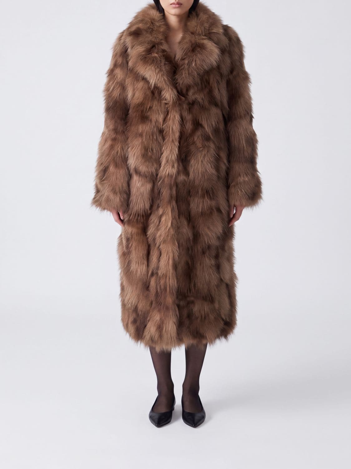 Sword 6.6.44 Long Single-Breasted Faux Fur Coat with a Relaxed Fit