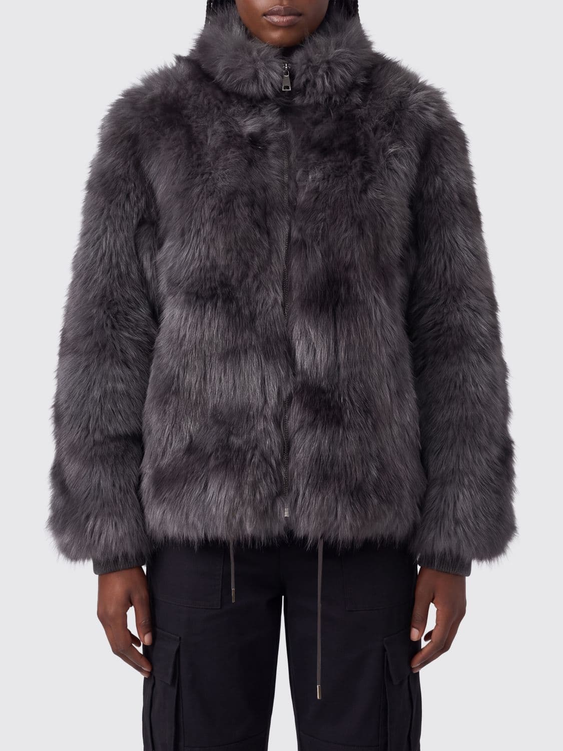 Sword 6.6.44 Short Faux Fur Jacket with High Neck and Zip Closure