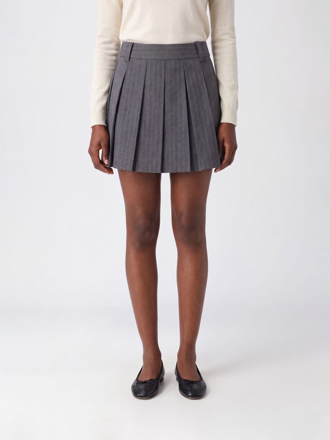 Dunst Pinstriped Crêpe Pleated Mini Skirt with Side Zip Closure
