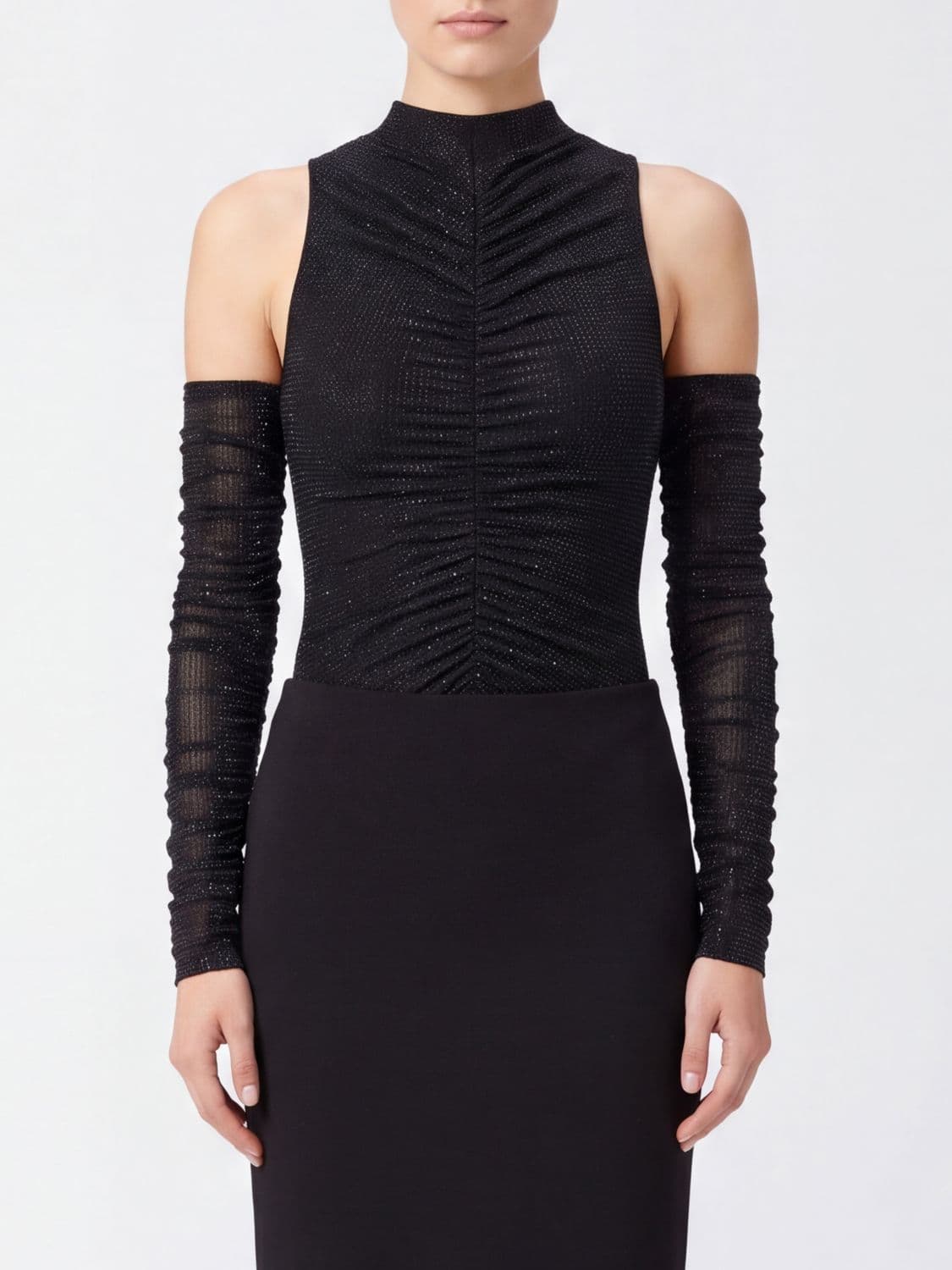 Twenty Fourhaitch Off-Shoulder High-Neck Bodysuit with Rhinestones