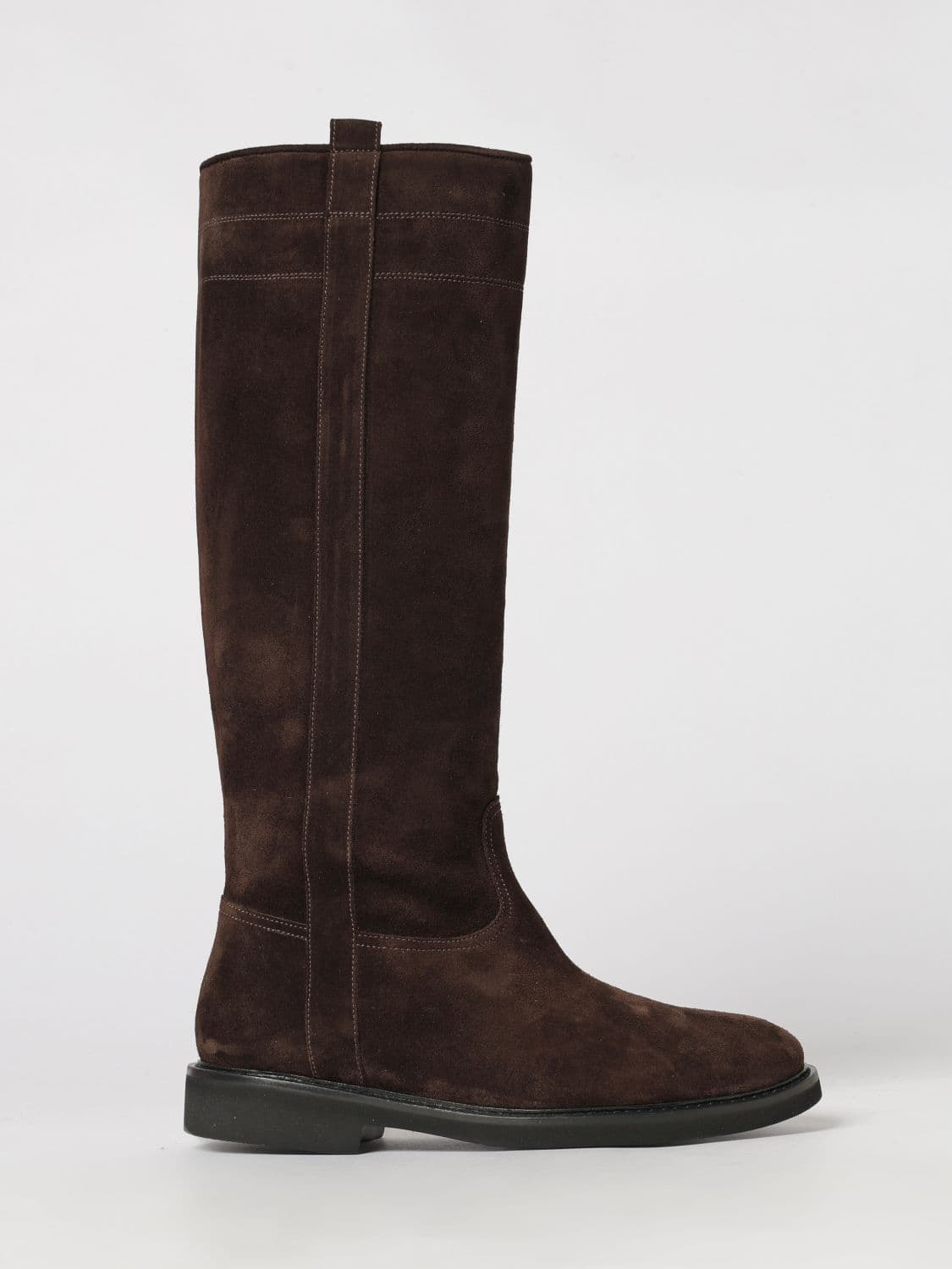 Anna F. Suede Leather Knee-High Boots with Low Heel