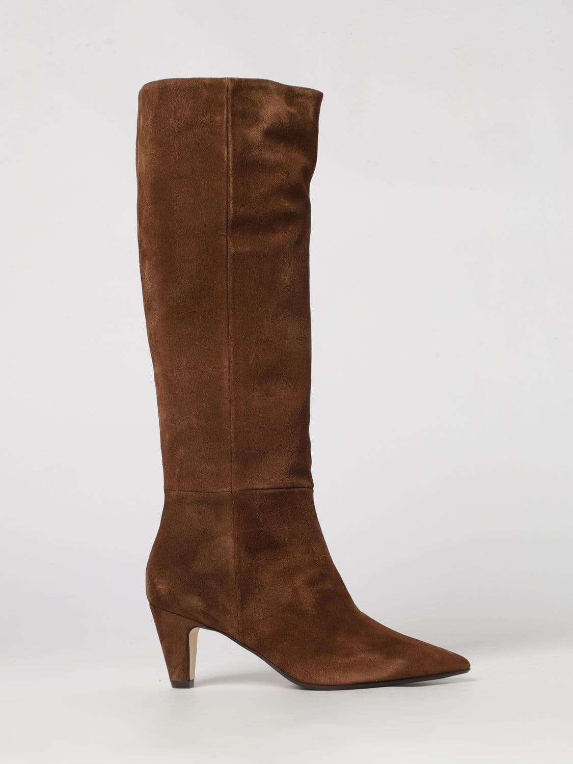 Anna F. Classic Suede Leather Knee-High Boots with Cone Heel