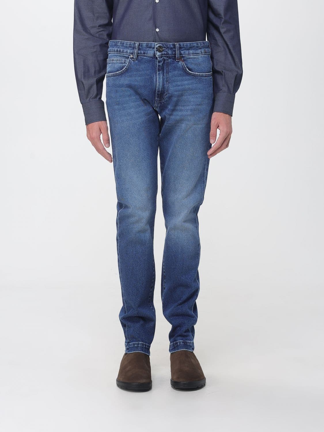 Luciano Barbera Mid-Rise Slim Fit Skinny Jeans in Cotton Denim